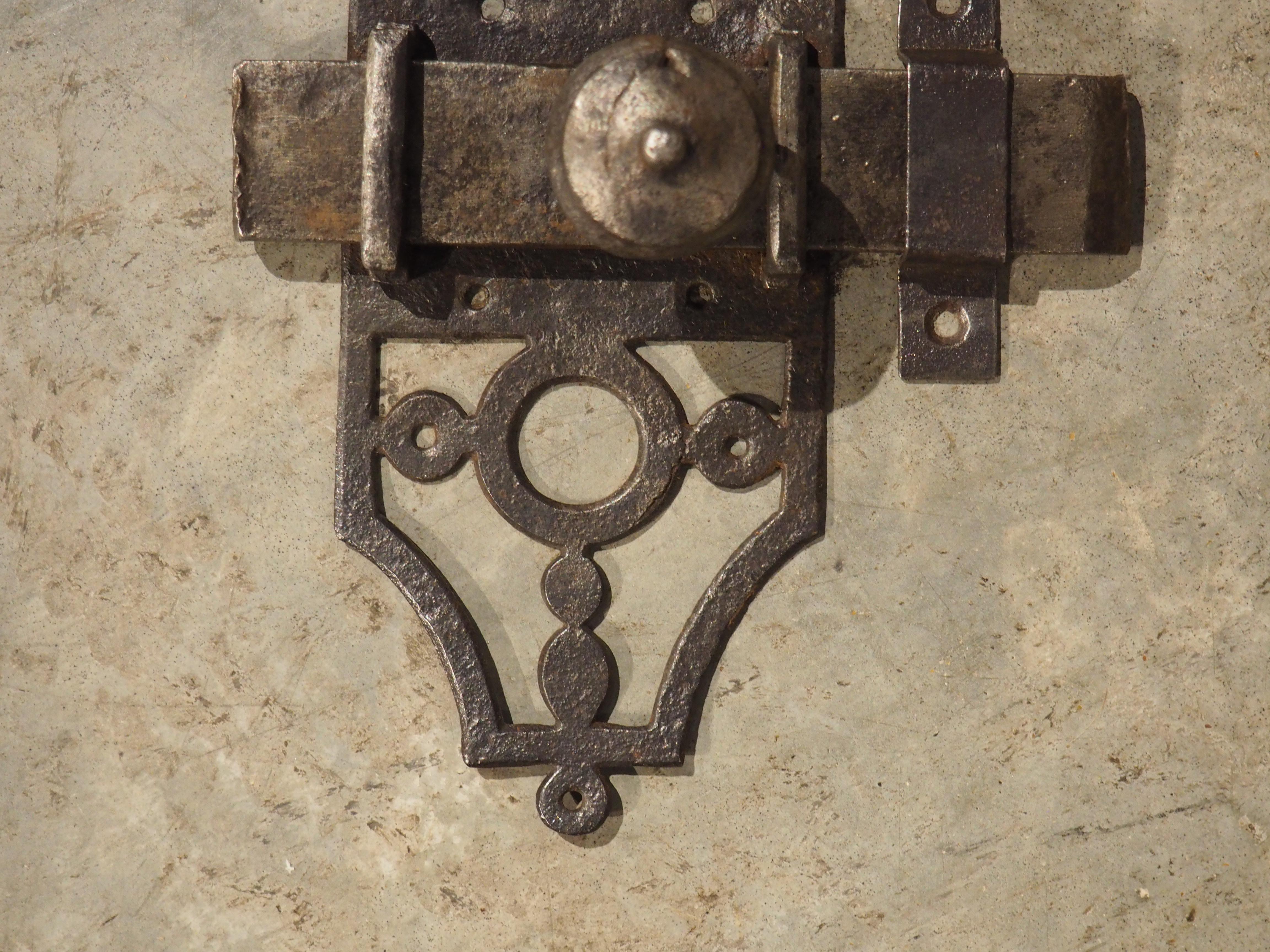 18th Century and Earlier 18th Century French Wrought Iron Door Slide Bolt with Escutcheon