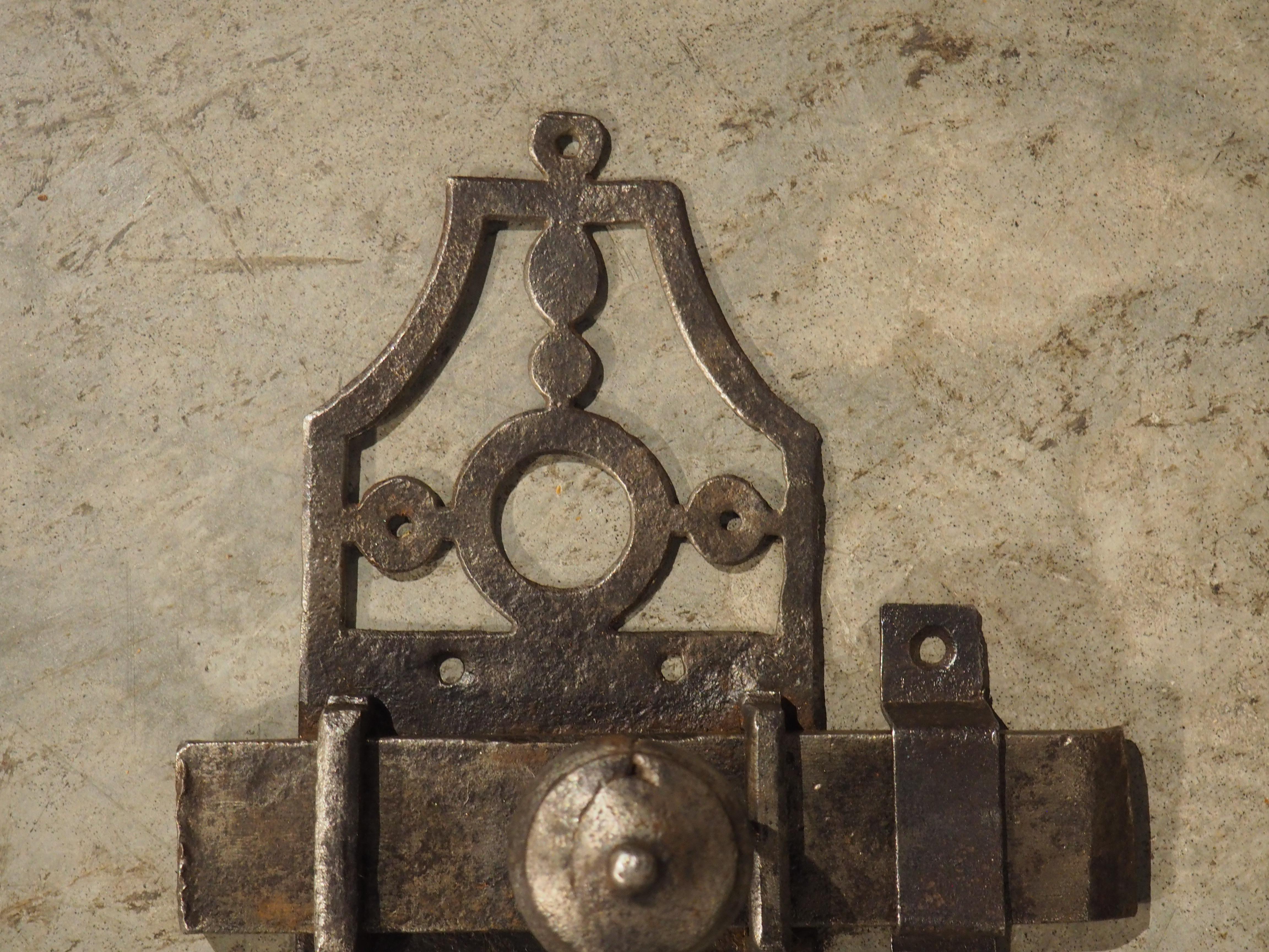 Metal 18th Century French Wrought Iron Door Slide Bolt with Escutcheon