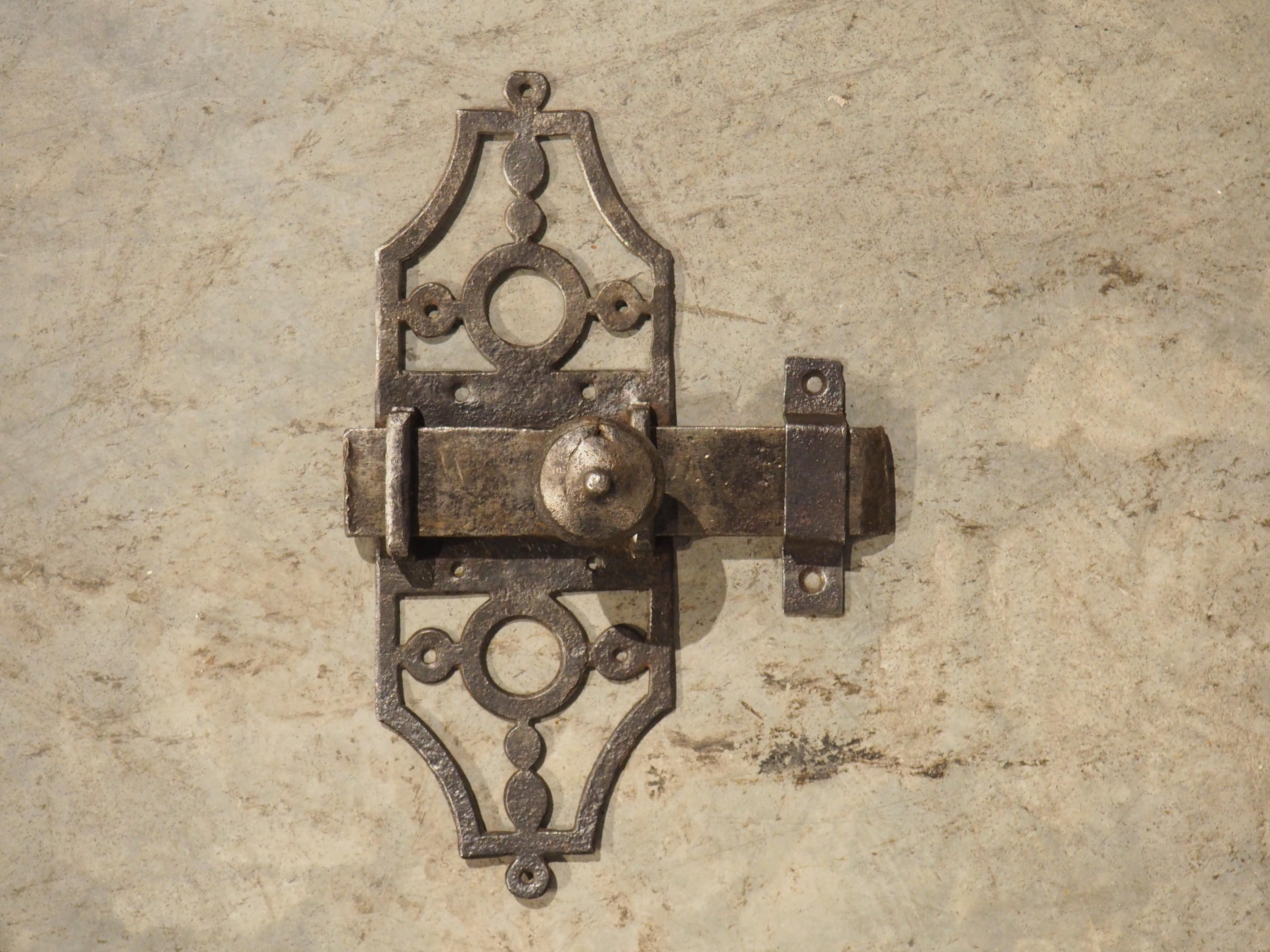 18th Century French Wrought Iron Door Slide Bolt with Escutcheon 2