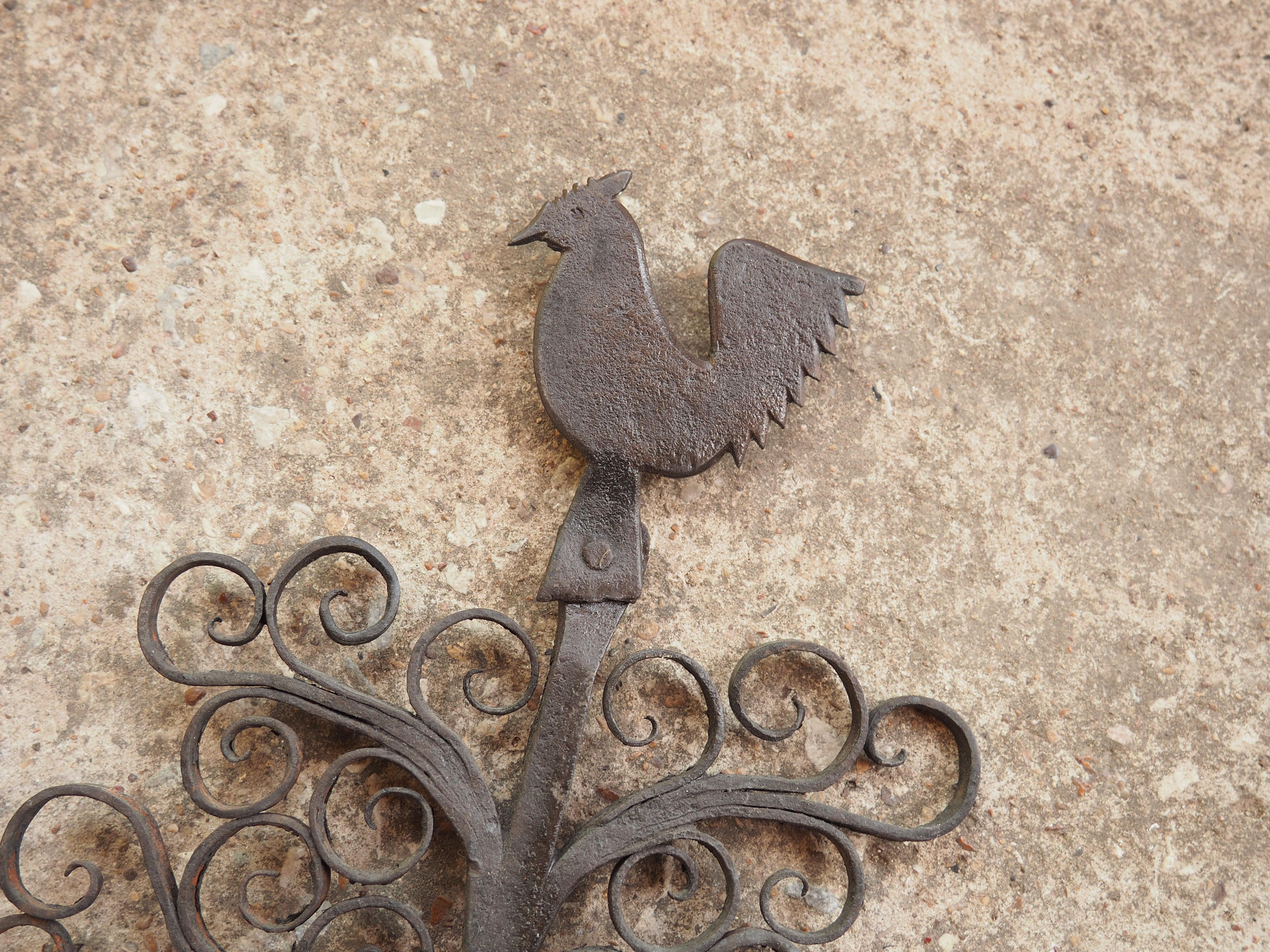 18th Century French Wrought Iron Kitchen Hook Rack with Rooster Motifs 6