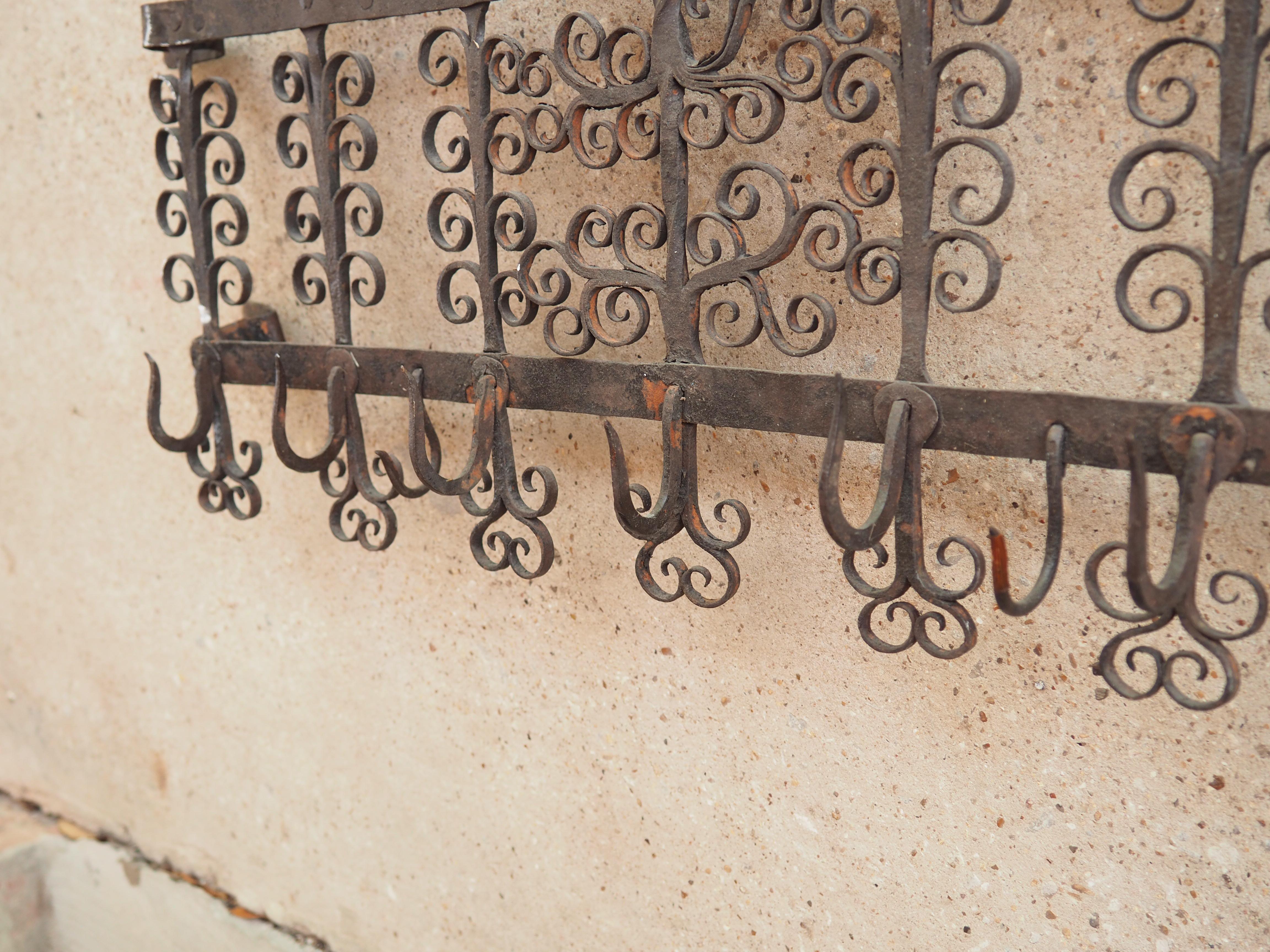 18th Century French Wrought Iron Kitchen Hook Rack with Rooster Motifs 9