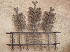 18th Century French Wrought Iron Kitchen Hook Rack with Rooster Motifs