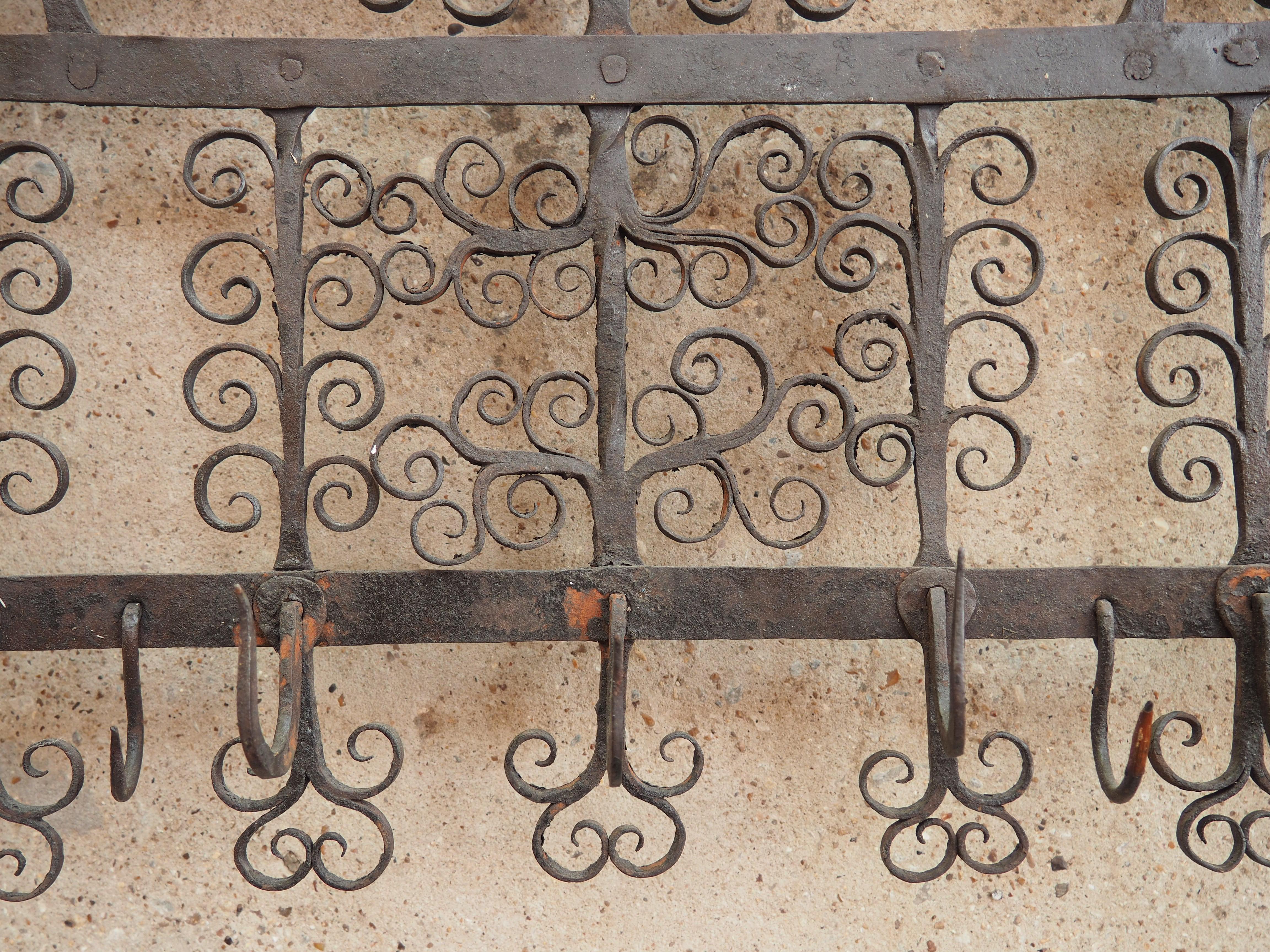 18th Century French Wrought Iron Kitchen Hook Rack with Rooster Motifs 3