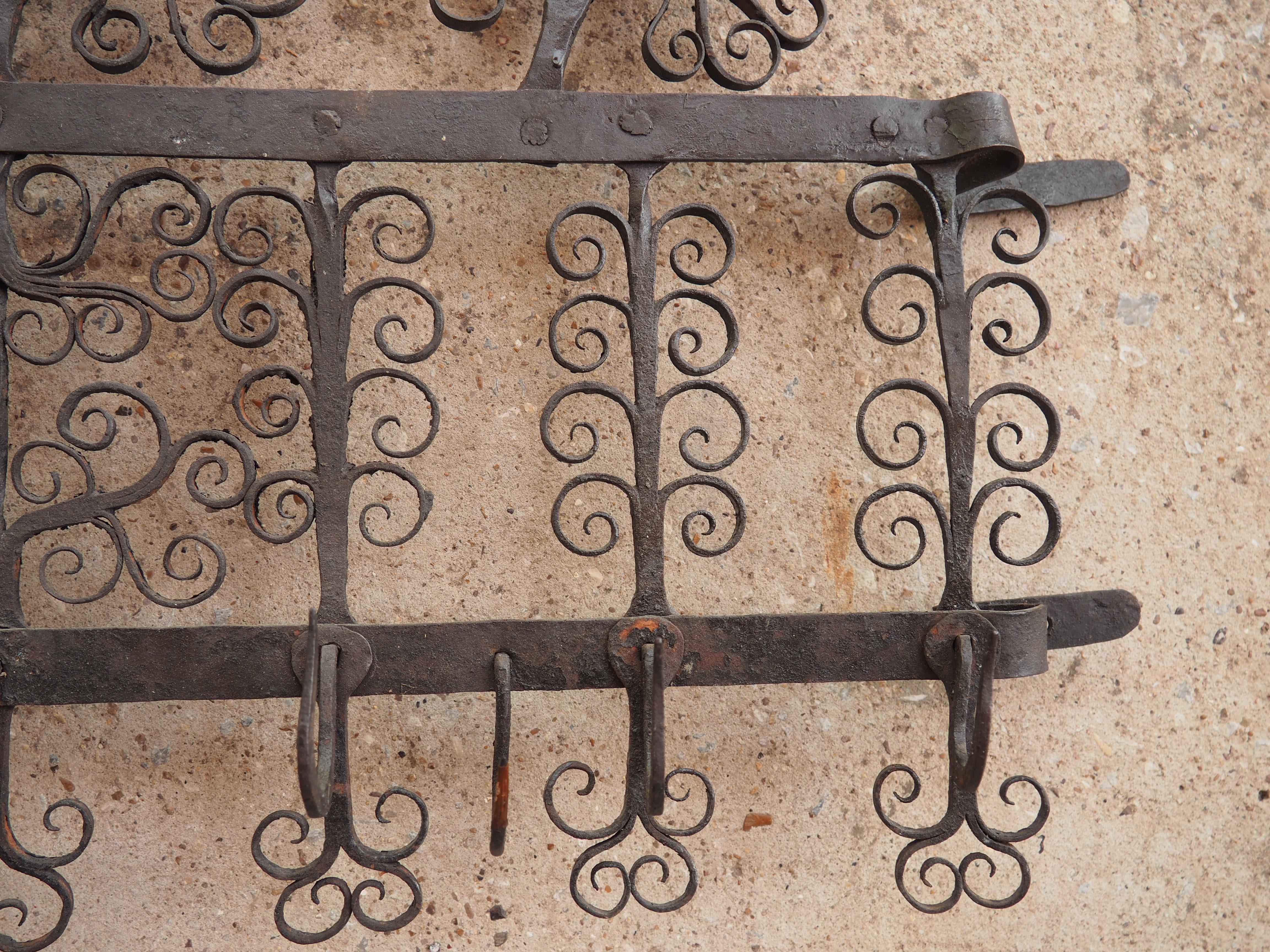 18th Century French Wrought Iron Kitchen Hook Rack with Rooster Motifs 4