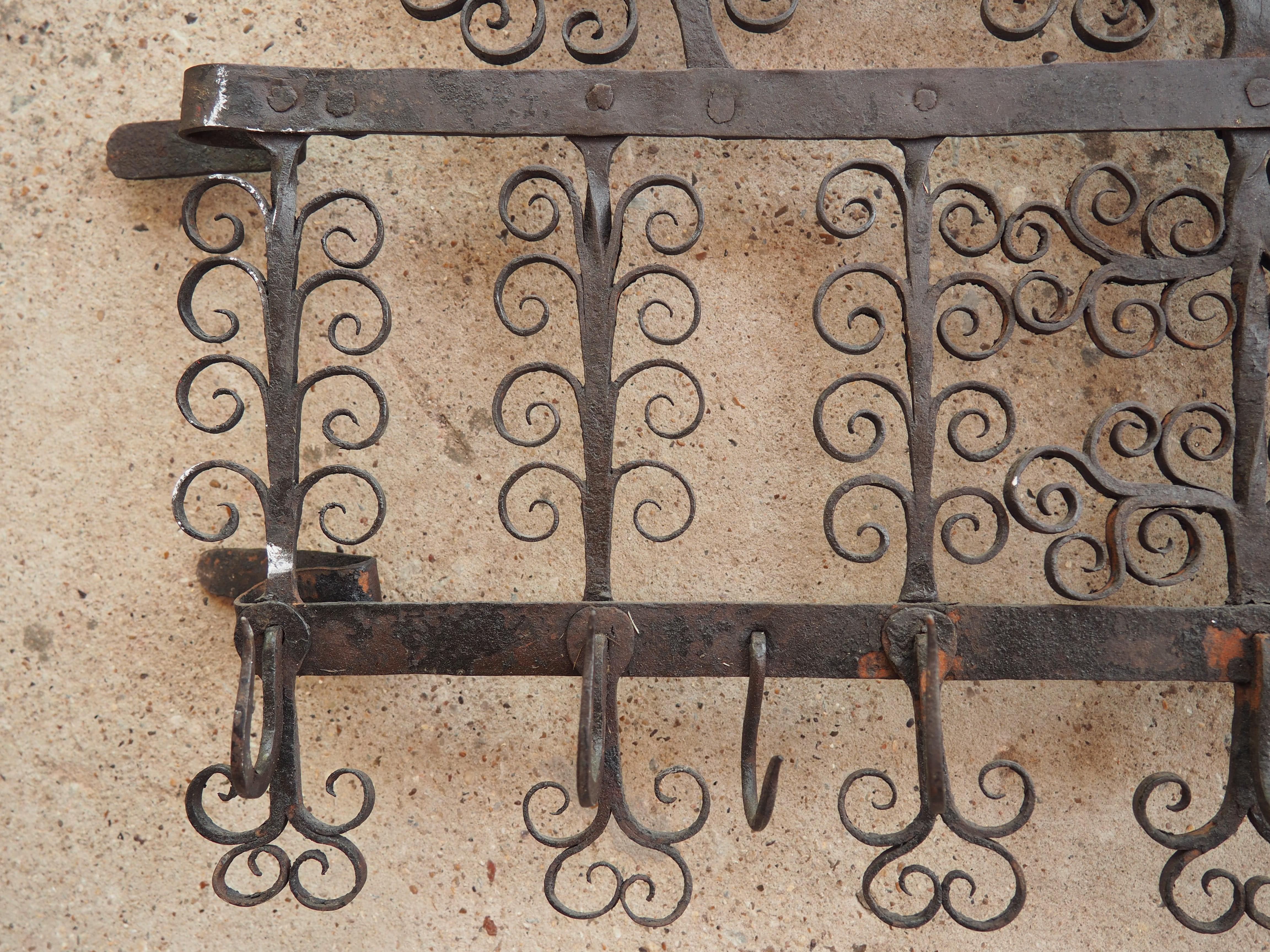 18th Century French Wrought Iron Kitchen Hook Rack with Rooster Motifs 5