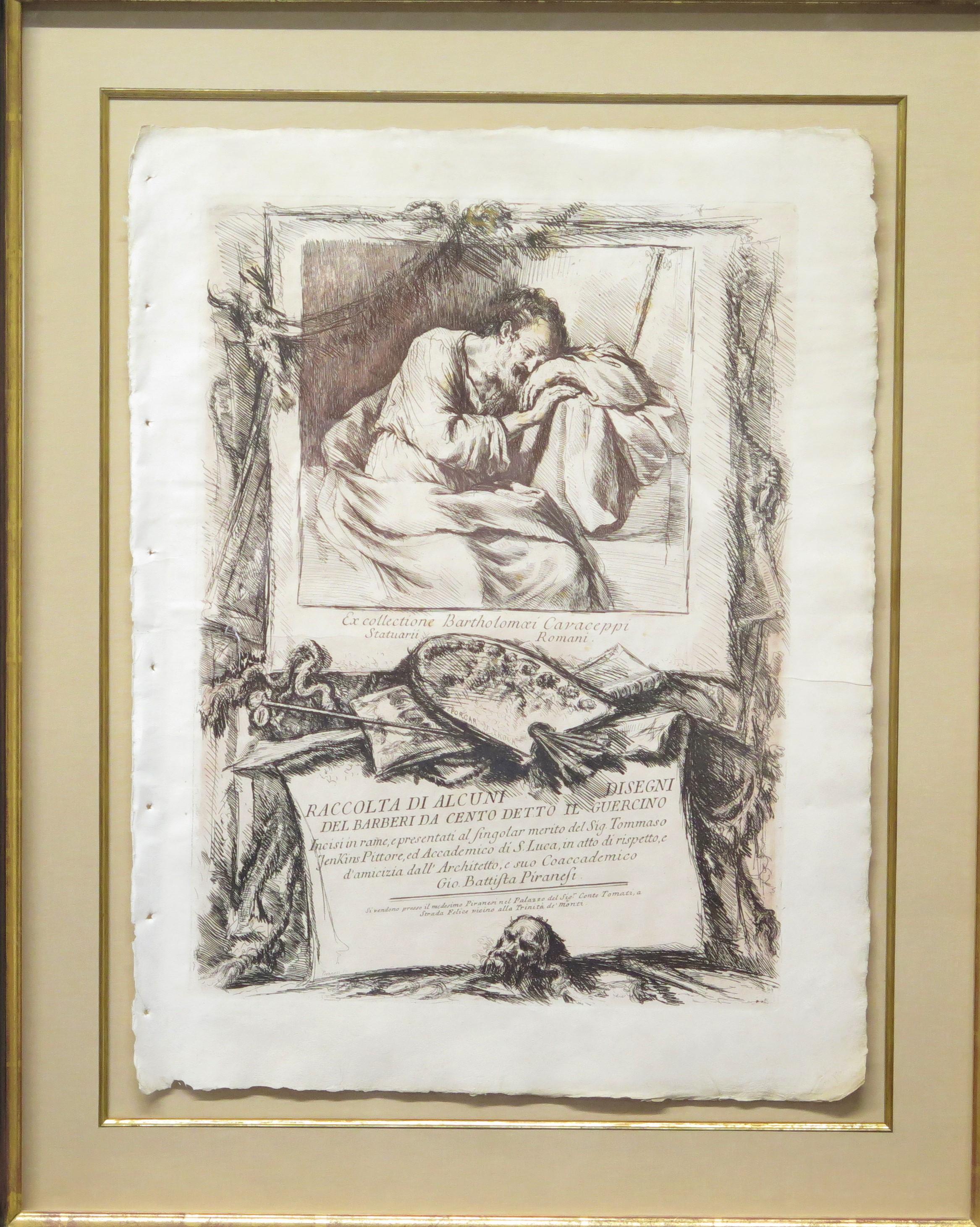 a matted and framed frontispiece engraving by Giovanni Battista Piranesi (Italian, 1720-1778), Italy. 18th century