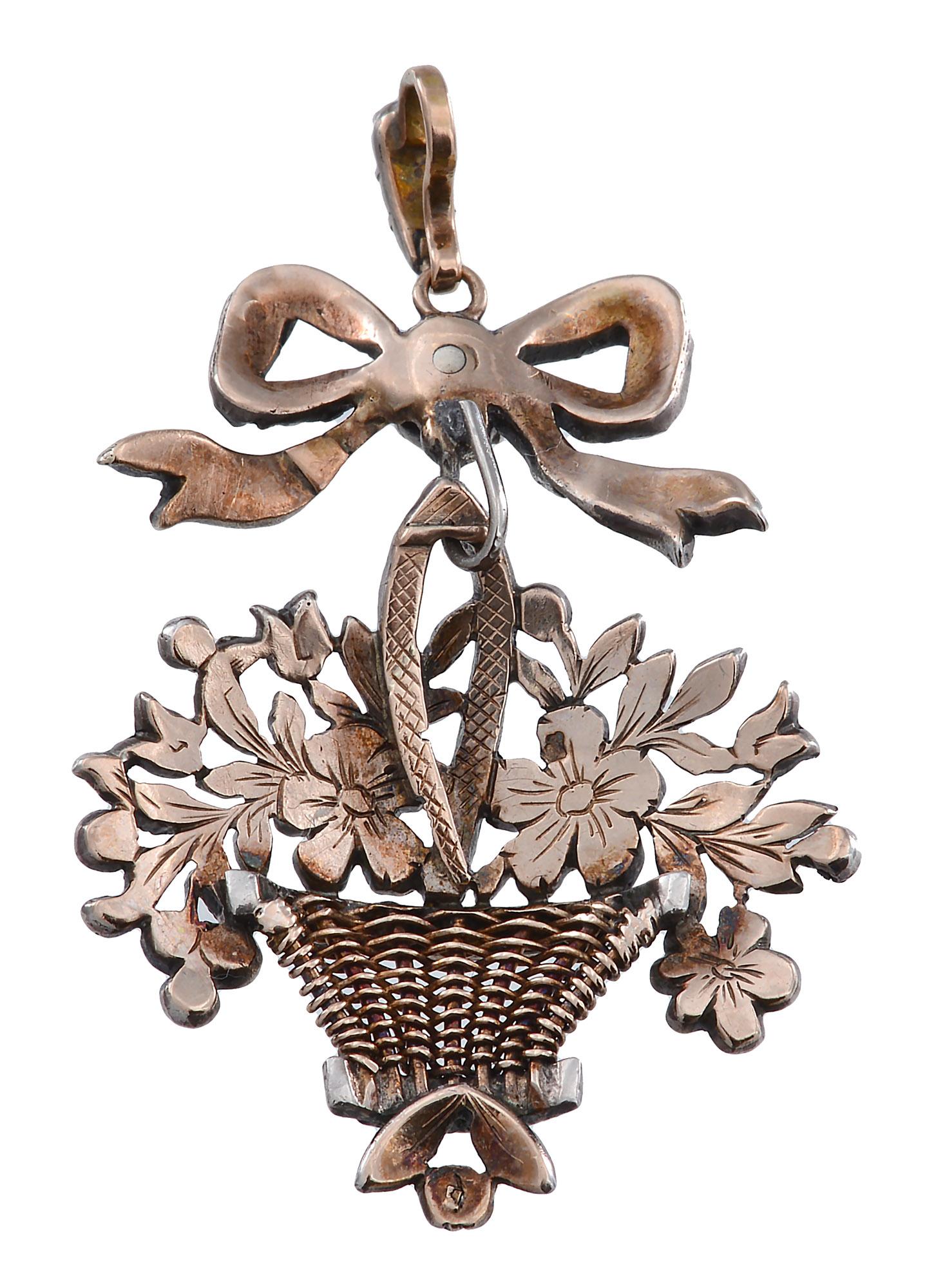Rose Cut 18th Century Gairdinetti Flower Basket Pendant For Sale