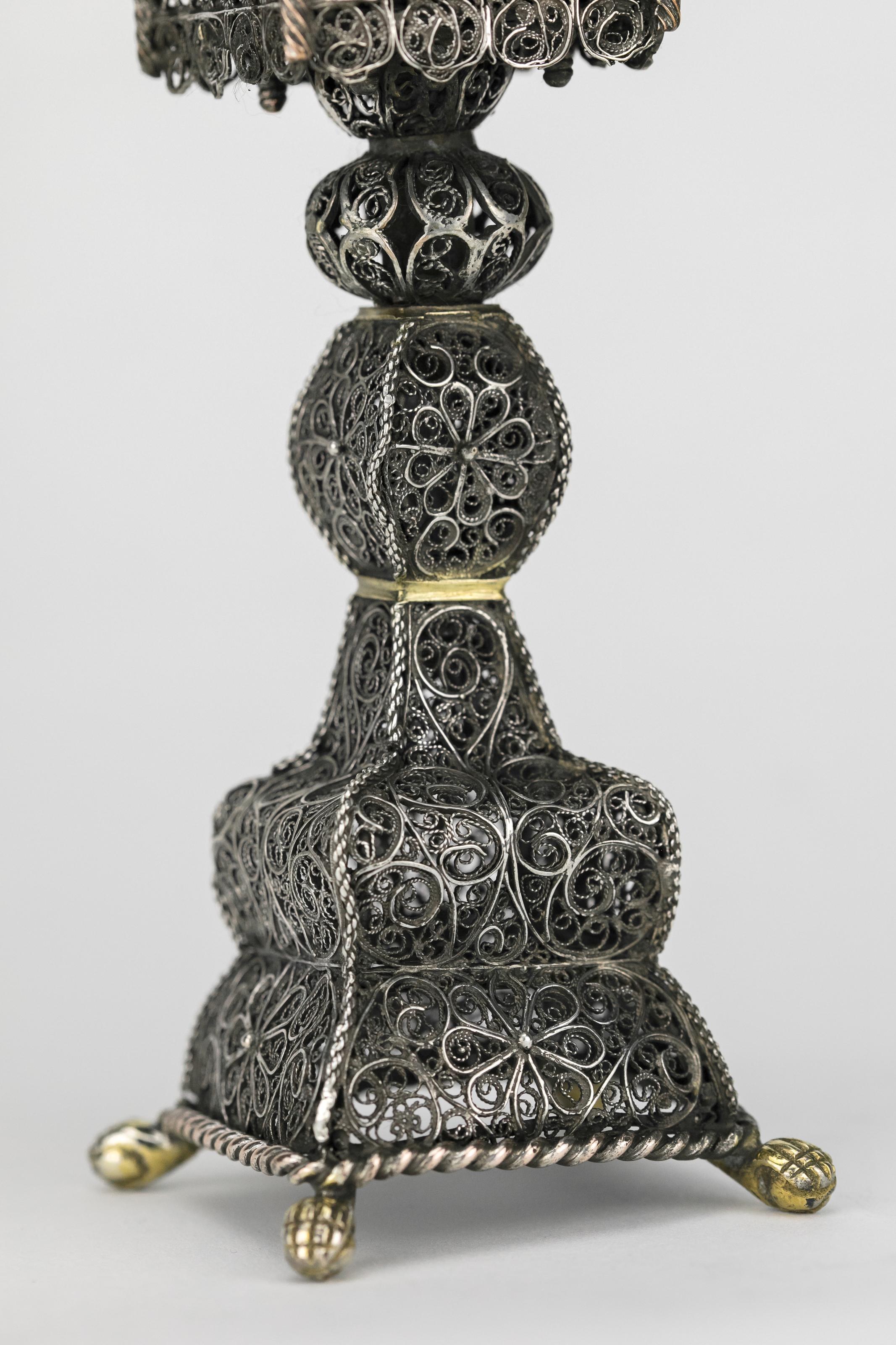 18th Century Habsburg Empire Parcel-Gilt Silver Filigree Spice Tower In Good Condition For Sale In New York, NY