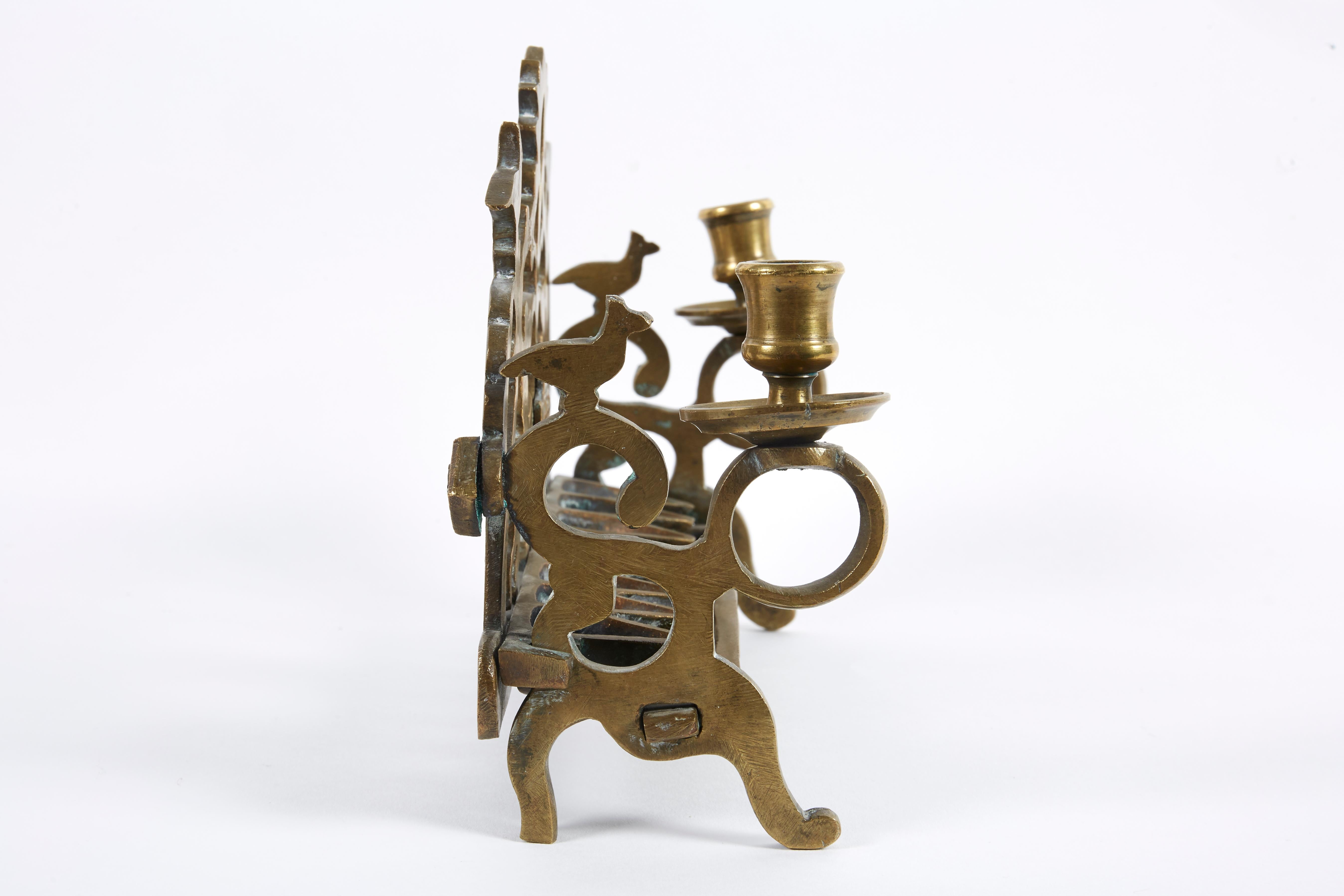 18th Century Galician Brass Hanukkah Lamp Menorah For Sale 5