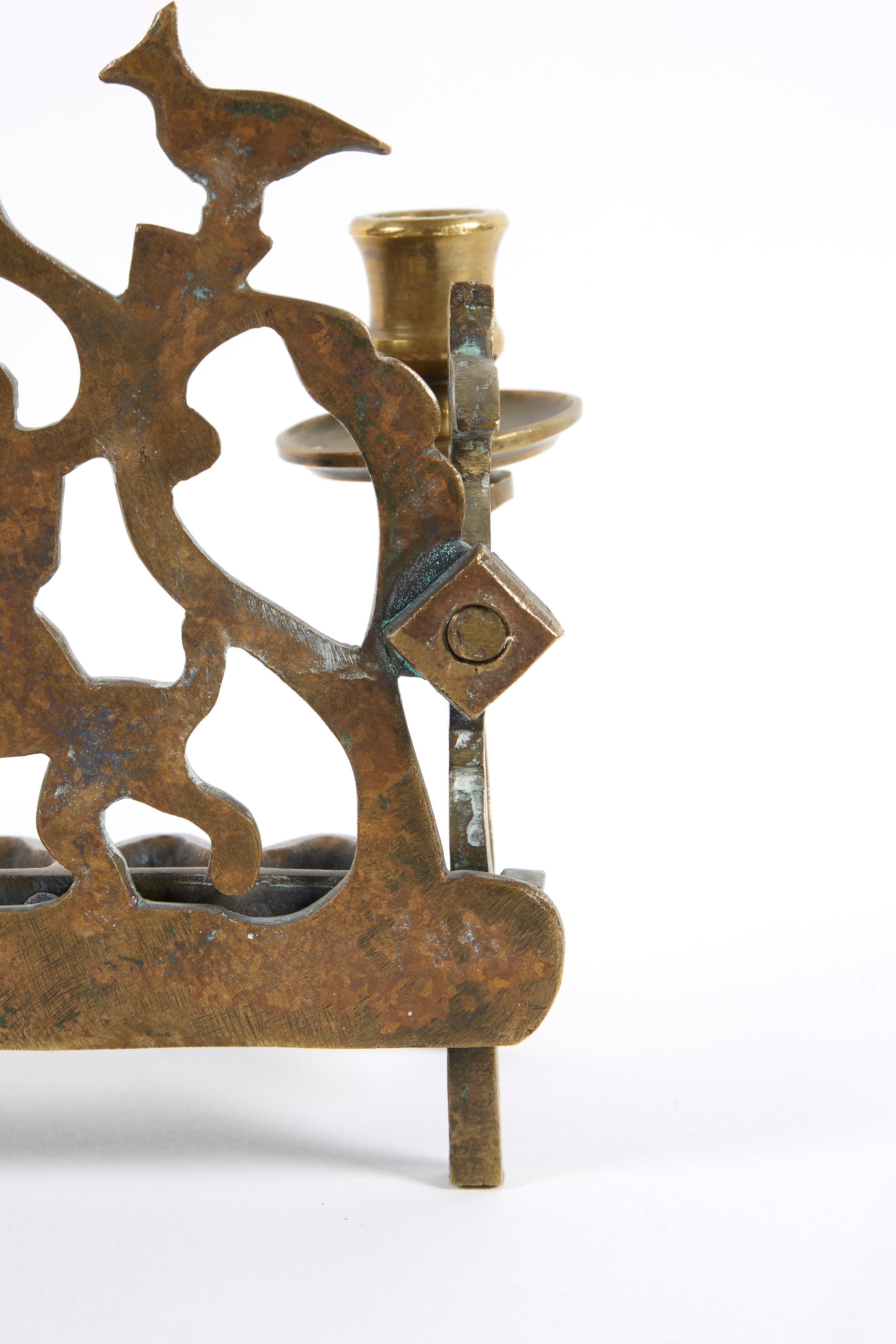 18th Century Galician Brass Hanukkah Lamp Menorah For Sale 9