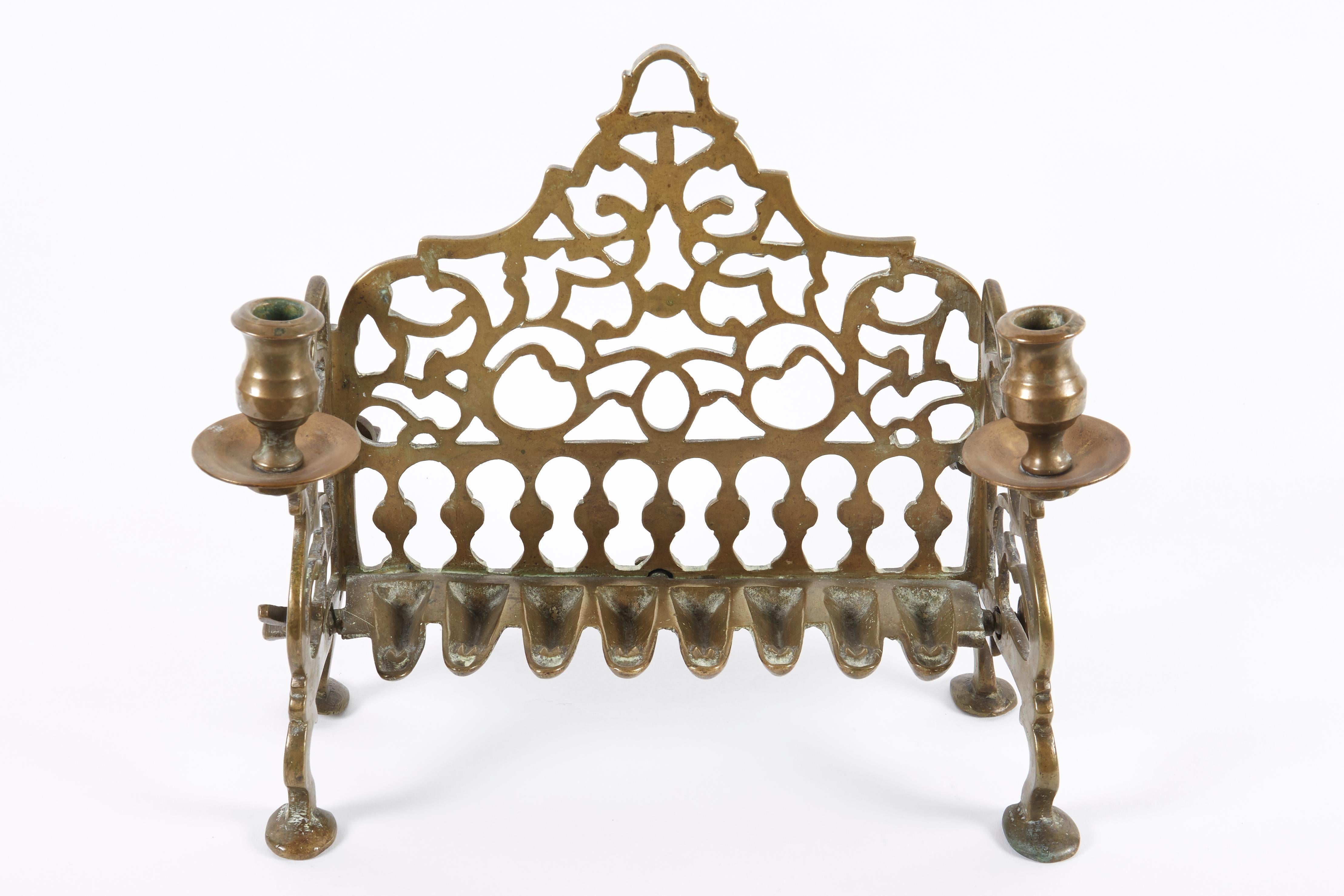 Cast 18th Century Galician Brass Hanukkah Lamp Menorah For Sale