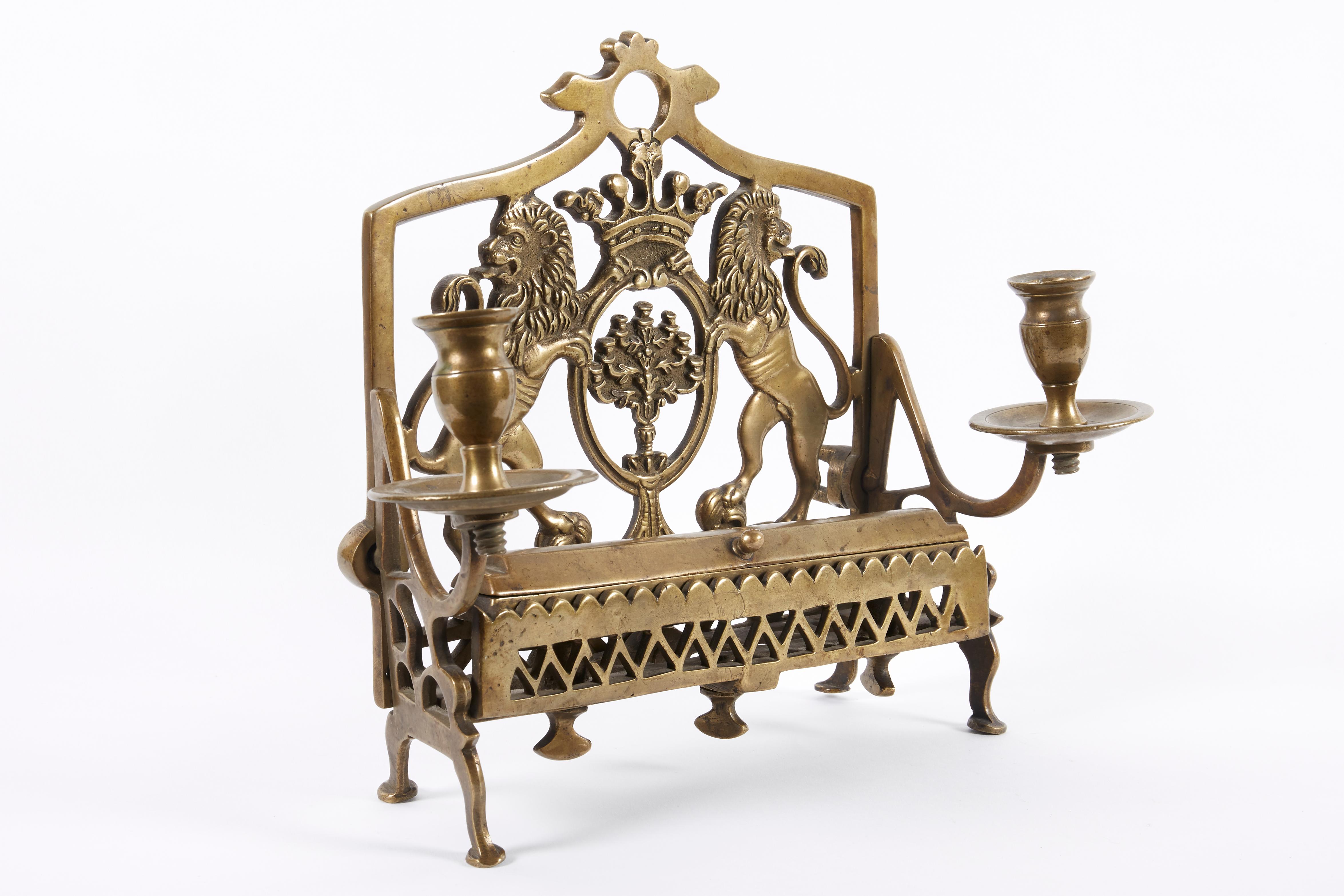 18th Century Galician Brass Hanukkah Lamp Menorah For Sale 4