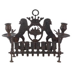 Lampada Hanukkah Menorah in ottone della Galizia del XVIII secolo