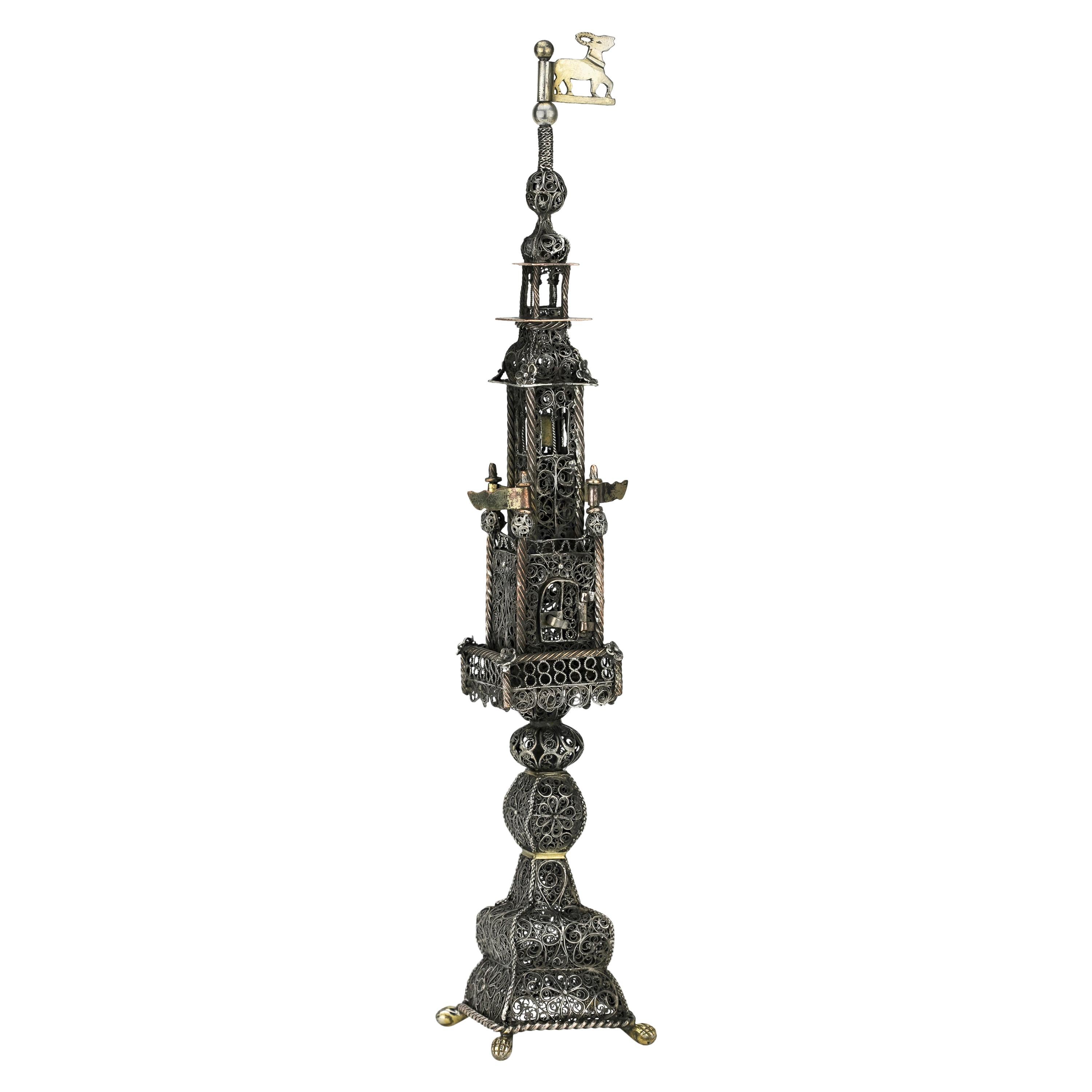 18th Century Habsburg Empire Parcel-Gilt Silver Filigree Spice Tower For Sale