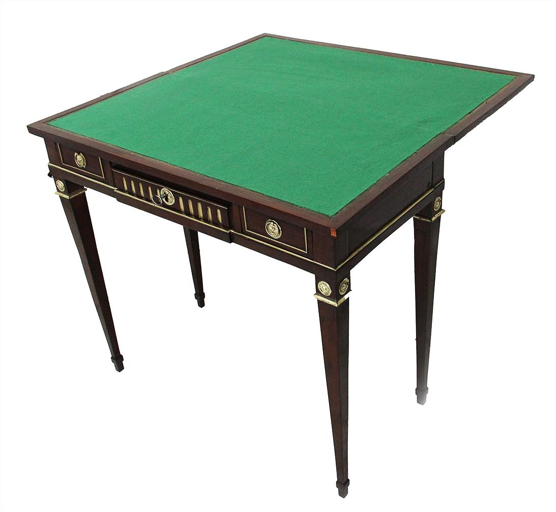 Louis XVI 18th Century Game Table in Dark Wood and Brass Decor