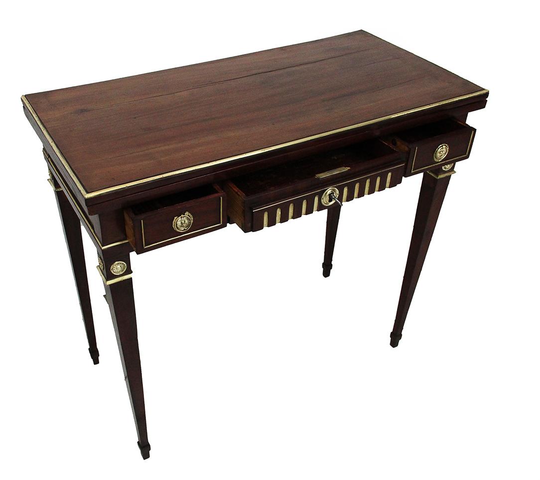 French 18th Century Game Table in Dark Wood and Brass Decor