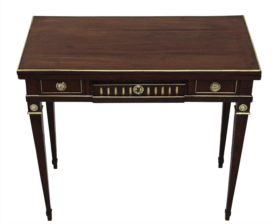 Veneer 18th Century Game Table in Dark Wood and Brass Decor