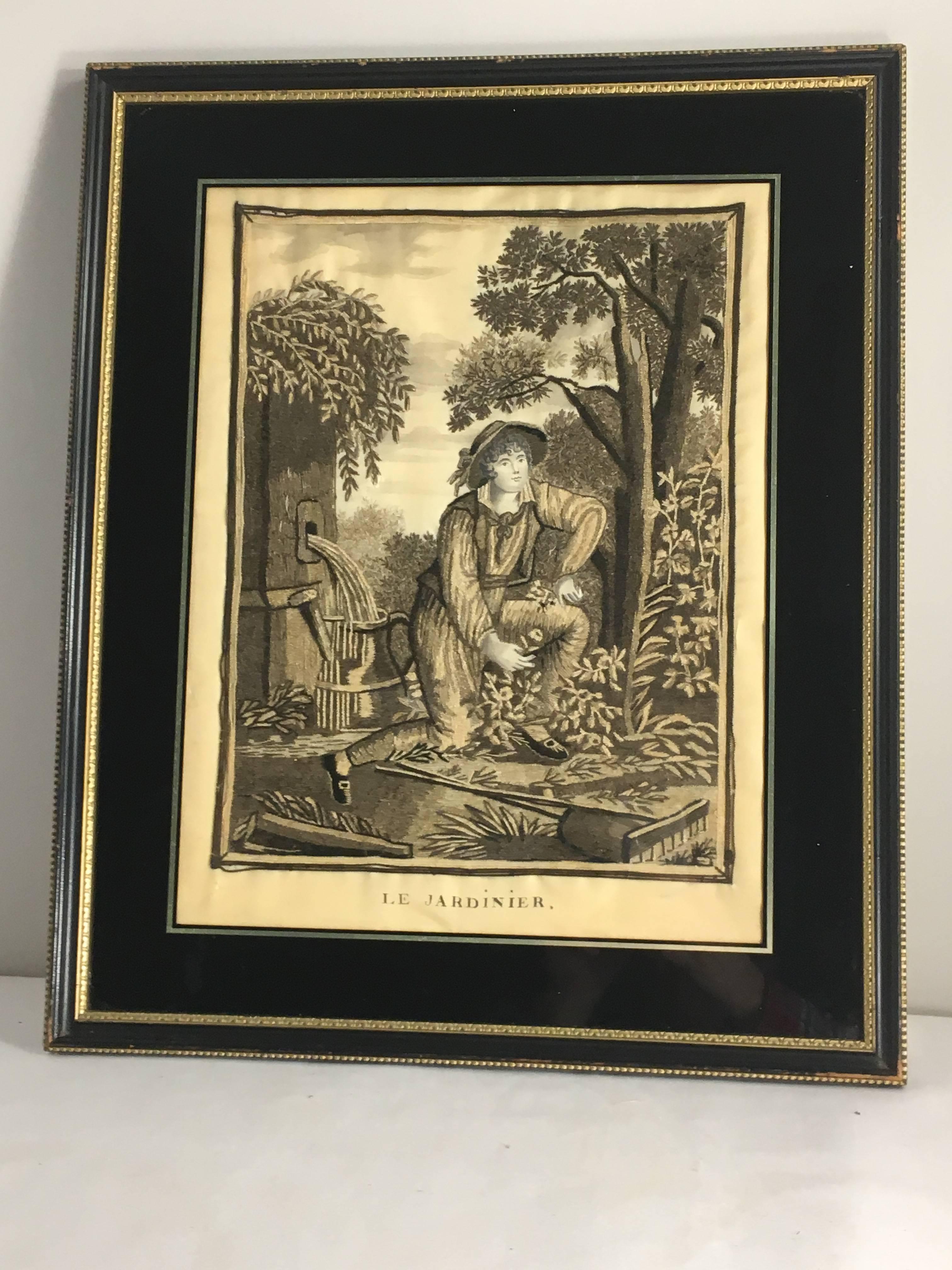 18th Century Garden Themed Needlepoint Portrait In Excellent Condition In Doylestown, PA