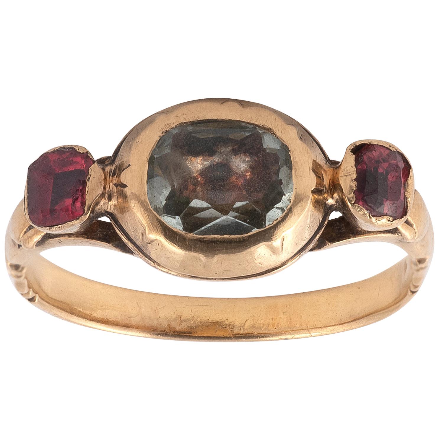 18th Century Garnet Rock Crystal Gold Fede Ring