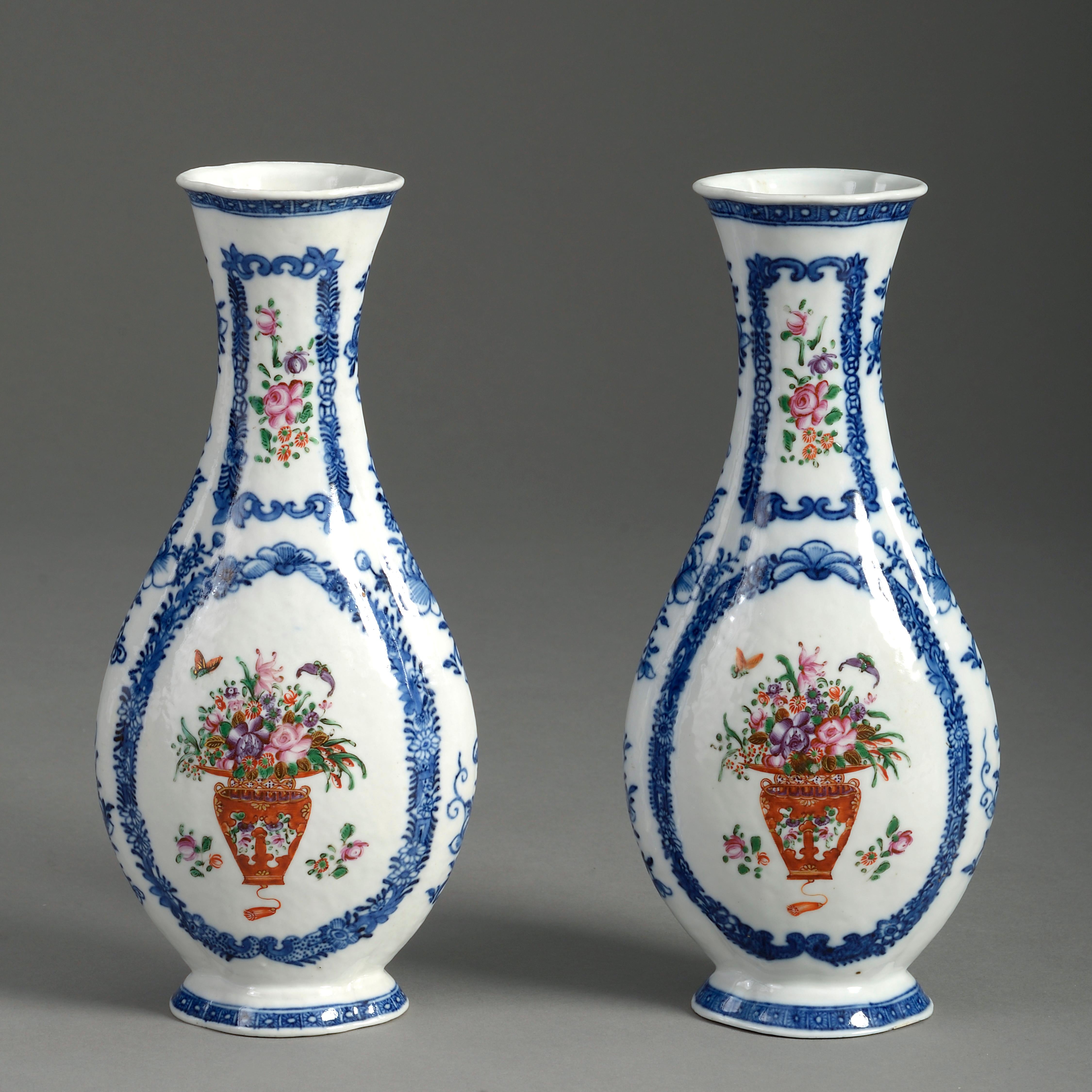 Chinese 18th Century Garniture of Three Qianlong Period Famille Rose Porcelain Vases