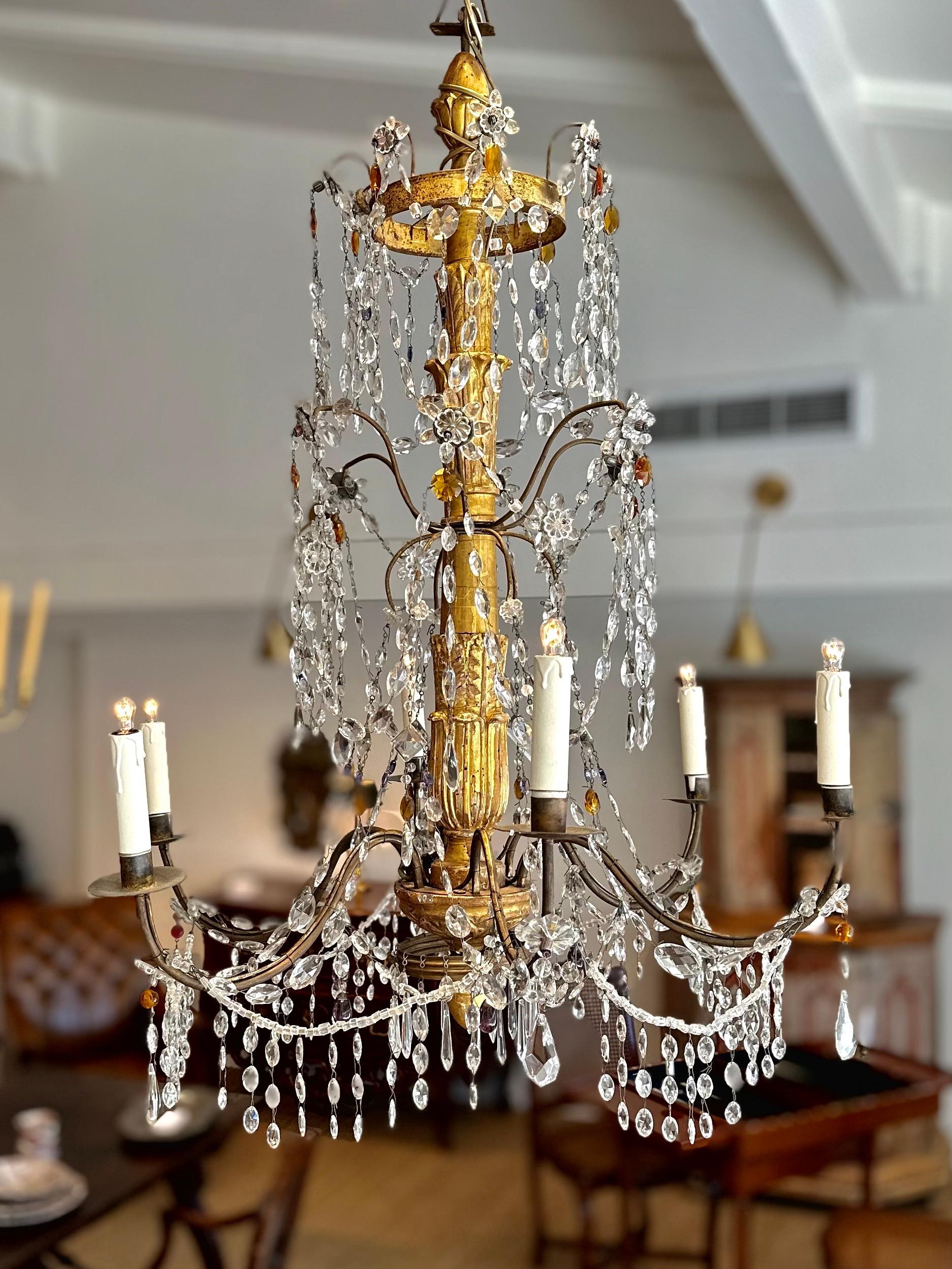 Louis XVI 18th Century Genoese Church Gilded and Crystal Chandelier For Sale
