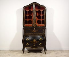 18th Century, Genoese Rococo Black Lacquered Wood Trumeau