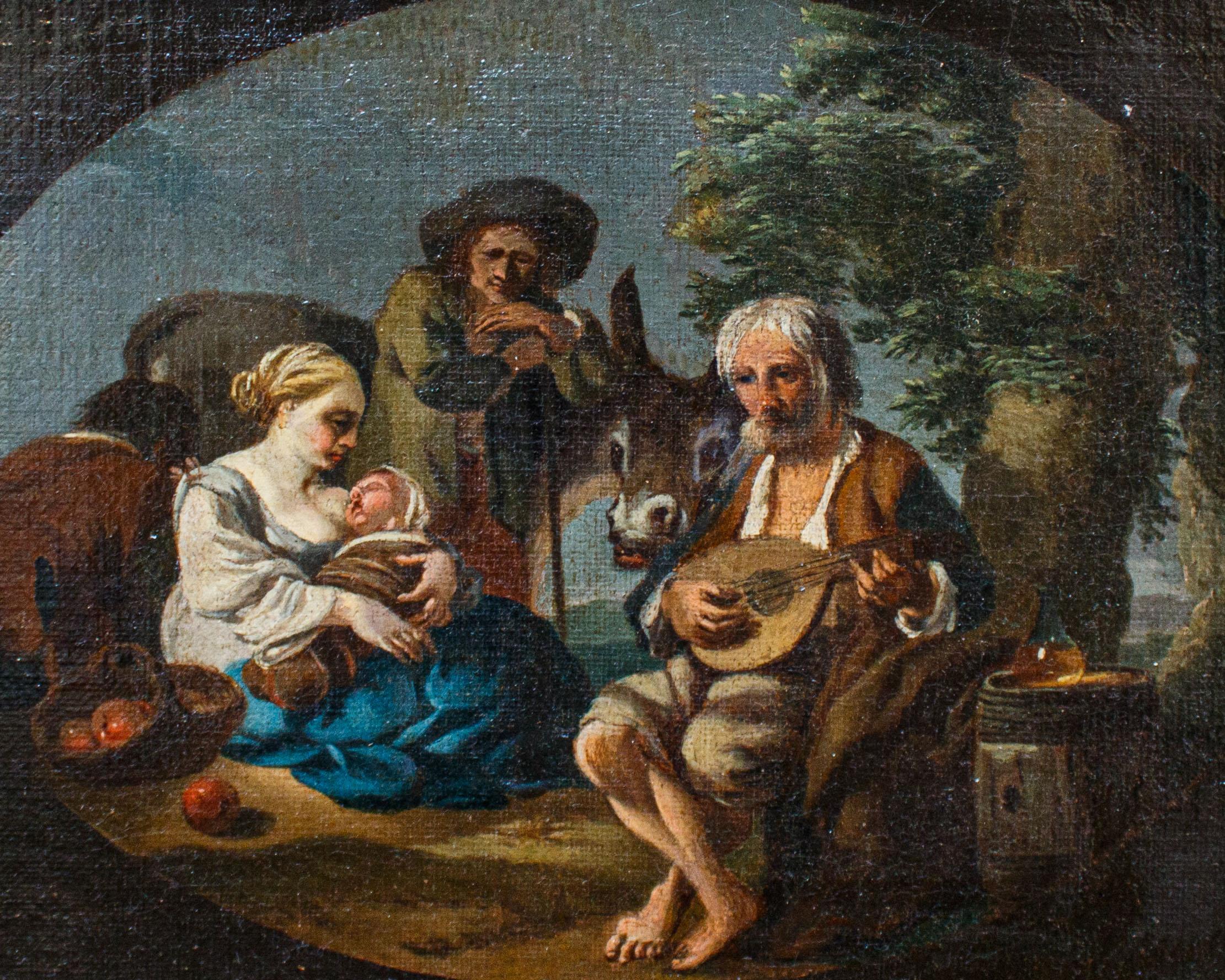 18th Century Genre Scene Painting Oil on Canvas Attributed to Paolo Monaldi For Sale 6