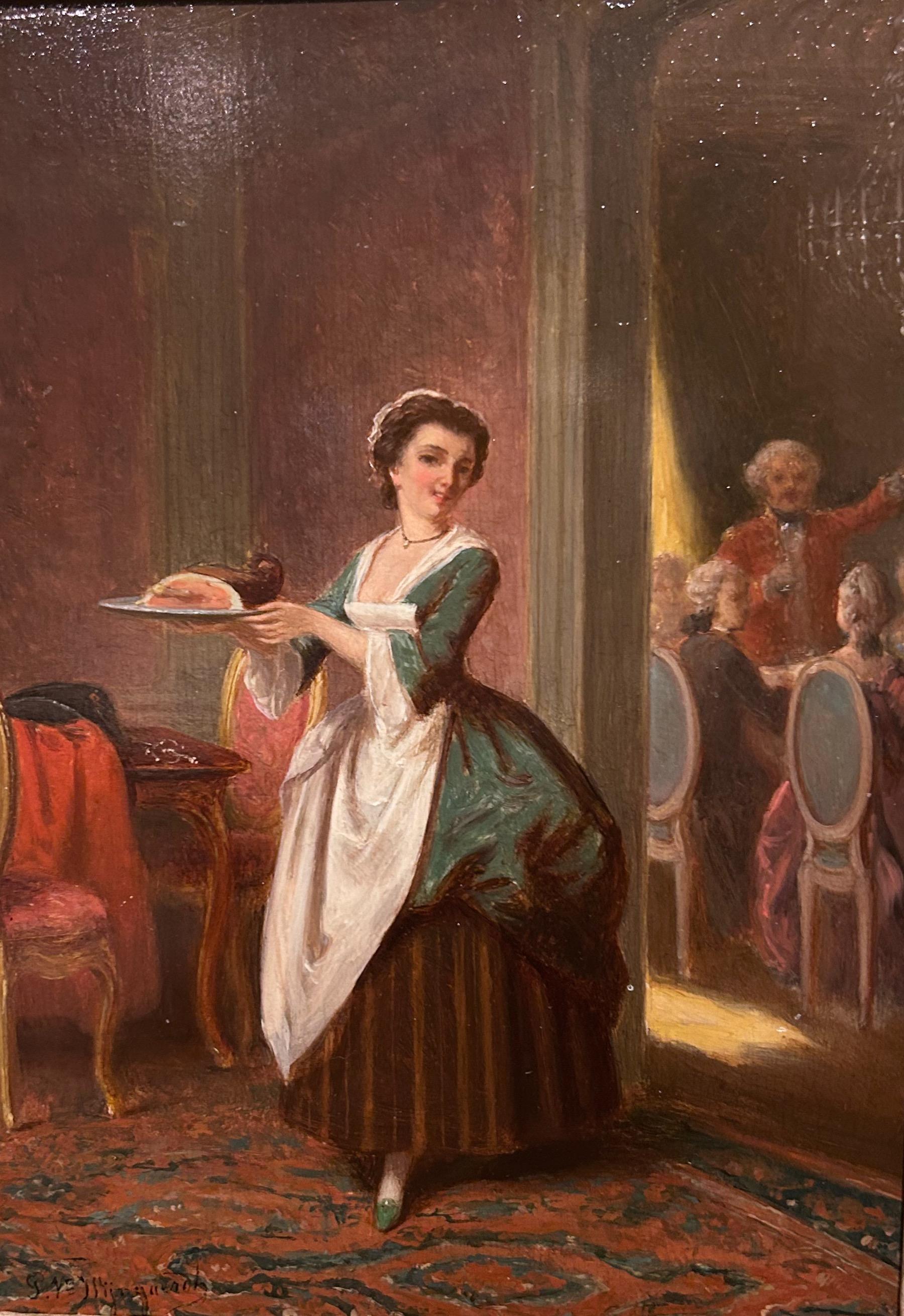 Peint à la main Scène de genre du 18e siècle  signé P.t. Van Wijngaerdt, 1816-1893 en vente