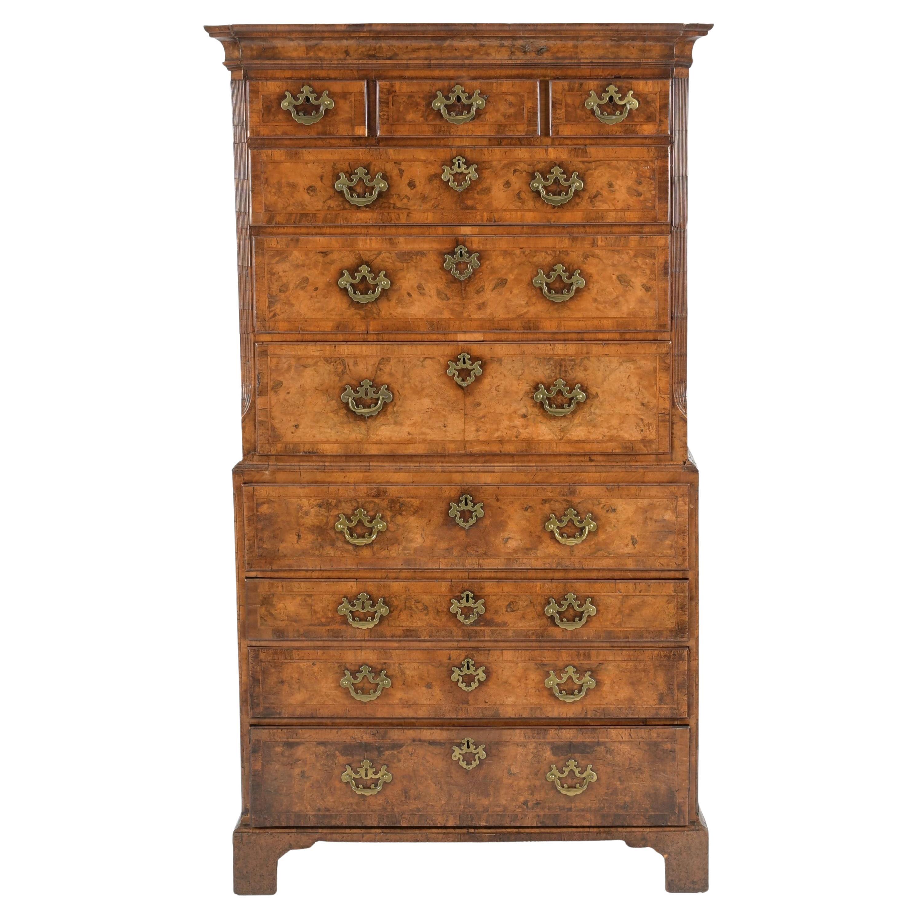 18th Century George I Burl Walnut Chest on Chest