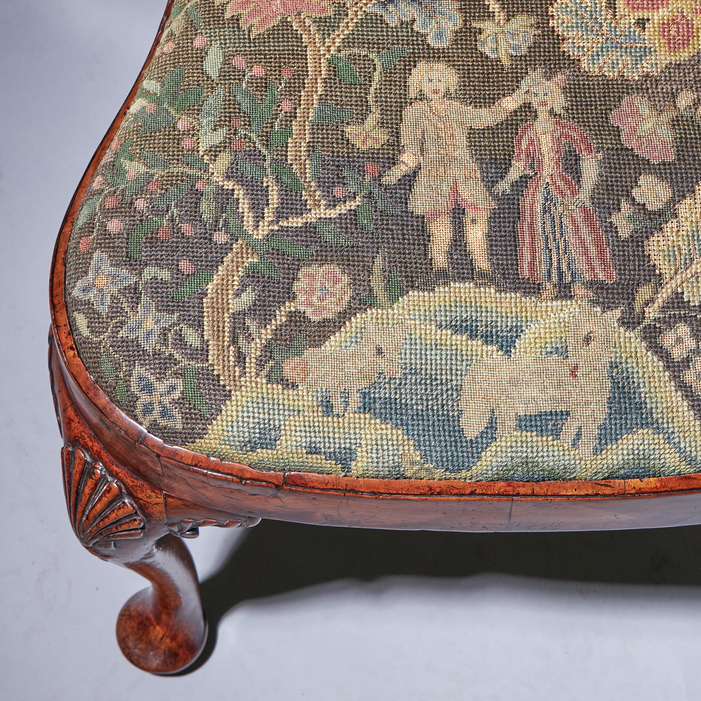 18th Century George I Carved Walnut Chair Covered in Period Needlework 6