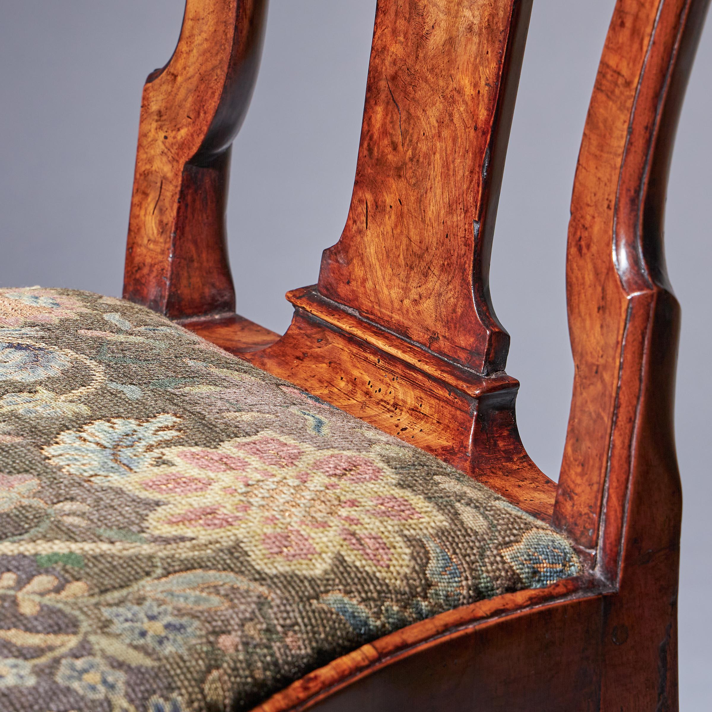18th Century George I Carved Walnut Chair Covered in Period Needlework 14