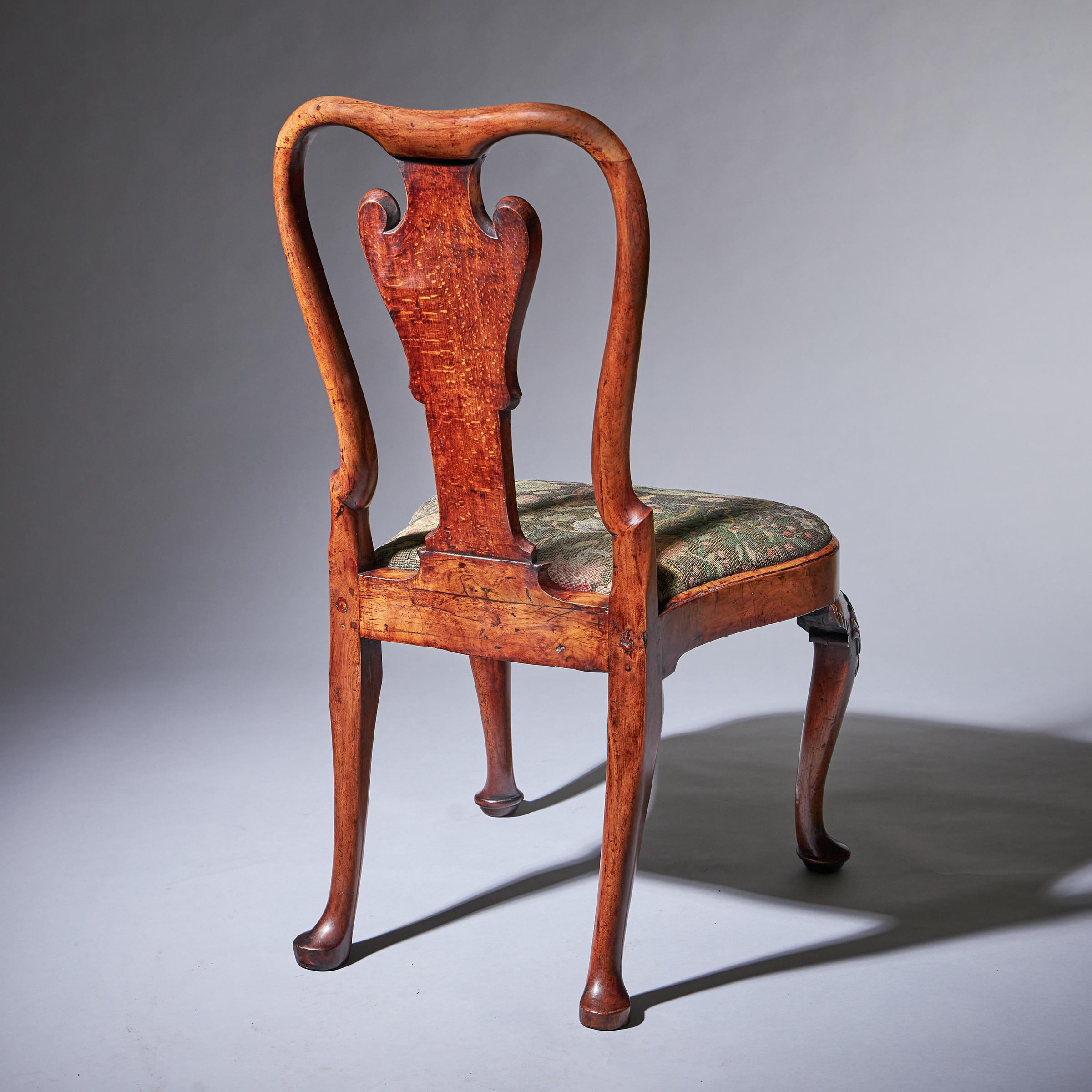 18th Century George I Carved Walnut Chair Covered in Period Needlework 1
