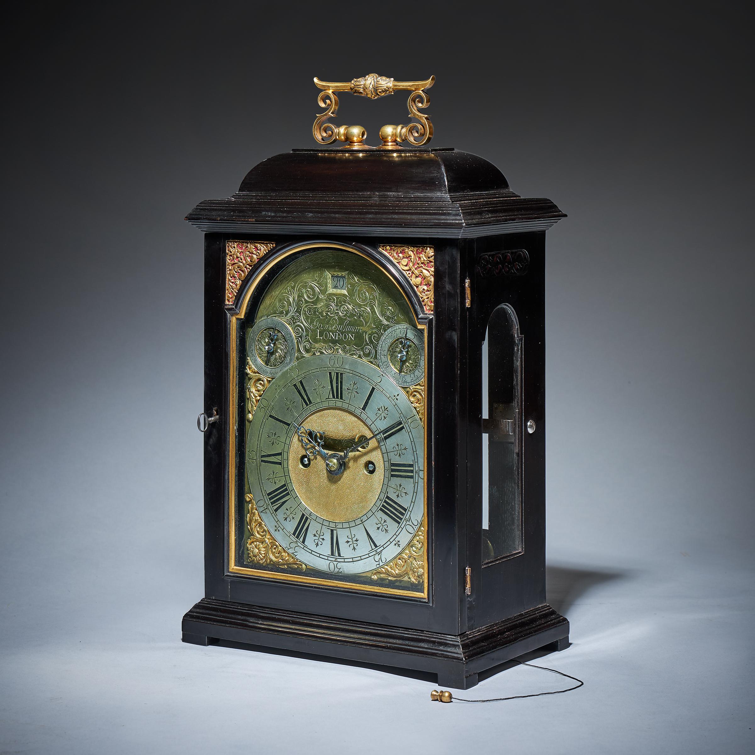 English 18th Century George I Eight-Day Ebony Table Clock with Pull Repeat by Bushman