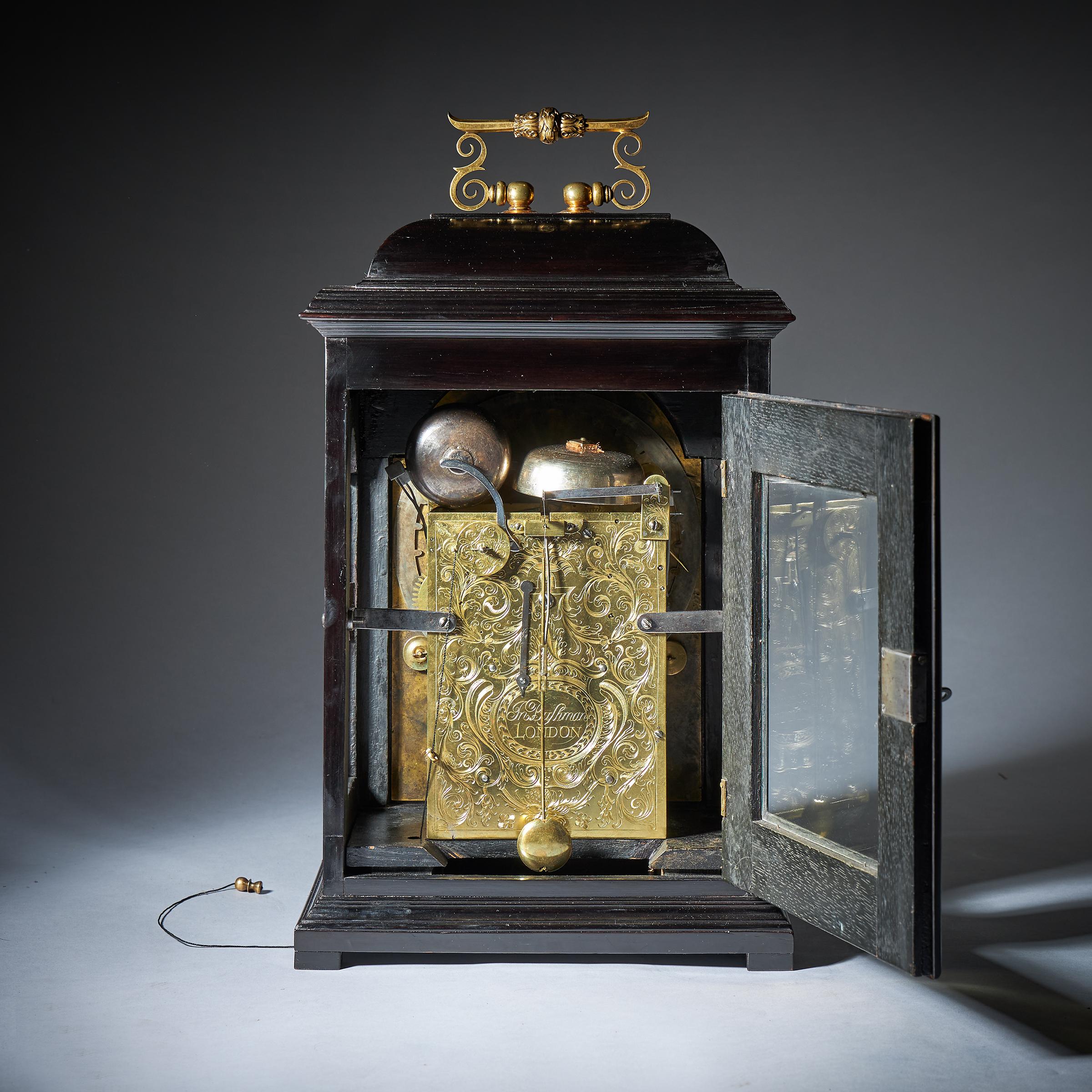18th Century and Earlier 18th Century George I Eight-Day Ebony Table Clock with Pull Repeat by Bushman