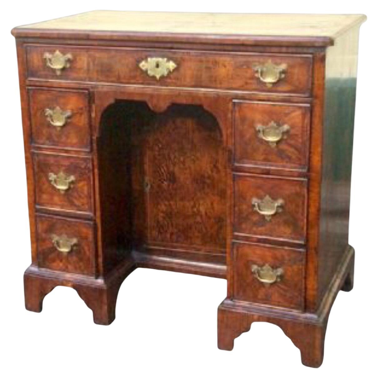 18th Century George I Figured Walnut Antique Kneehole Desk For Sale