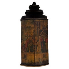 18th century George I polychrome corner cupboard with allegorical scene