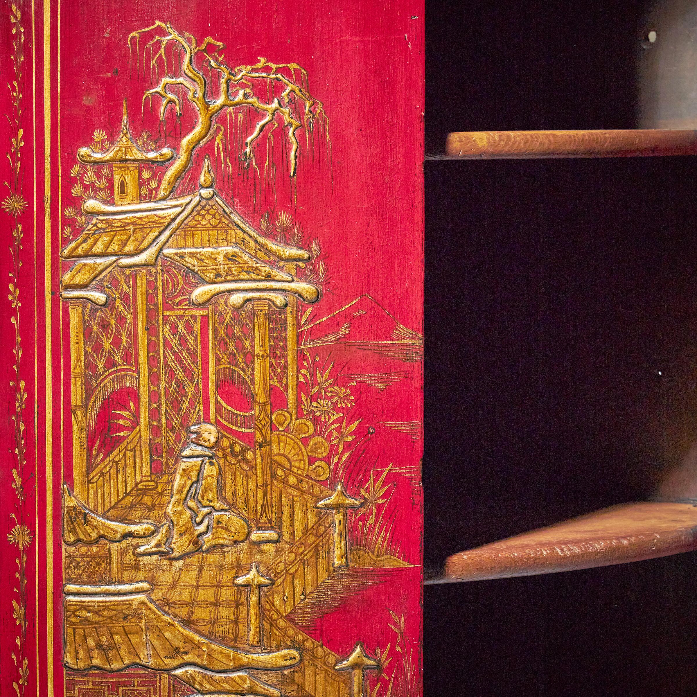 18th Century George II Scarlet/Red Japanned Corner Cupboard, Att. Giles Grendey For Sale 6