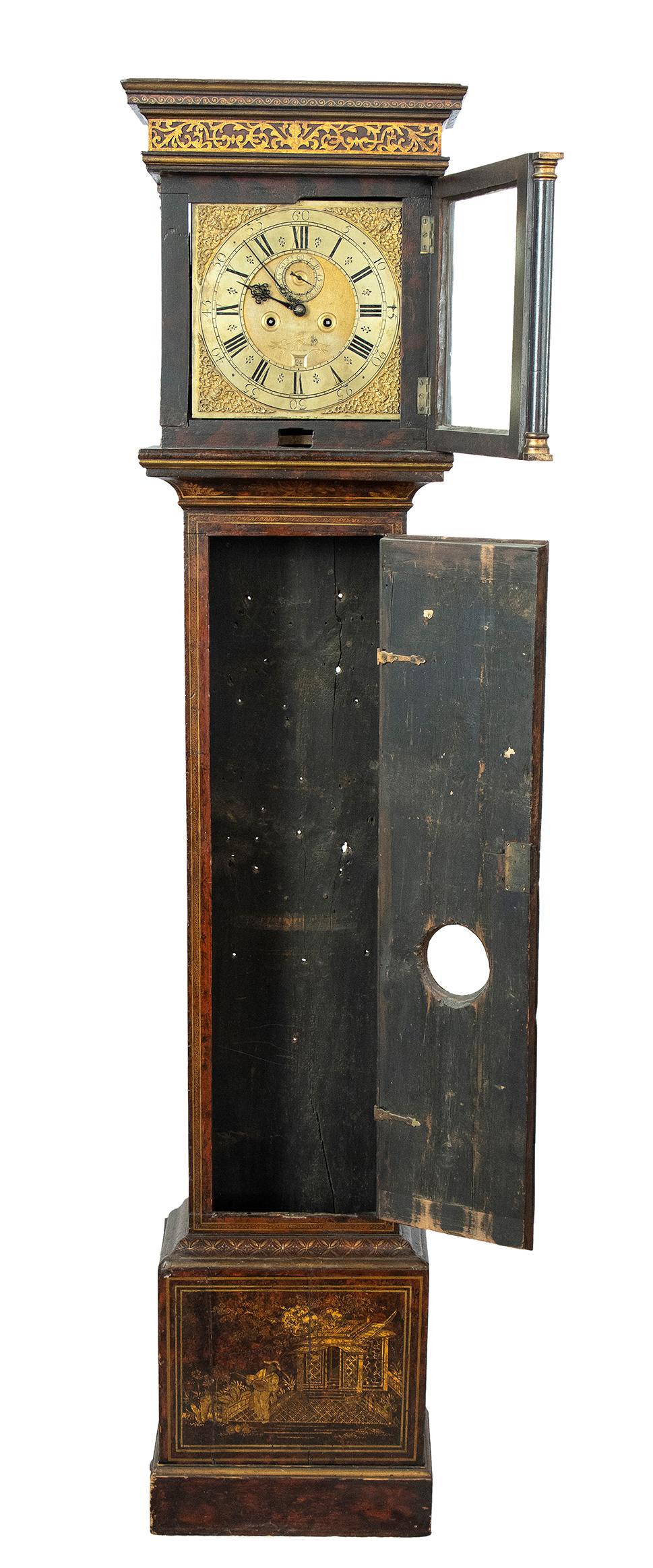 English 18th Century George I Style Lacquered Chinoiserie Grandfather Clock Longcase 