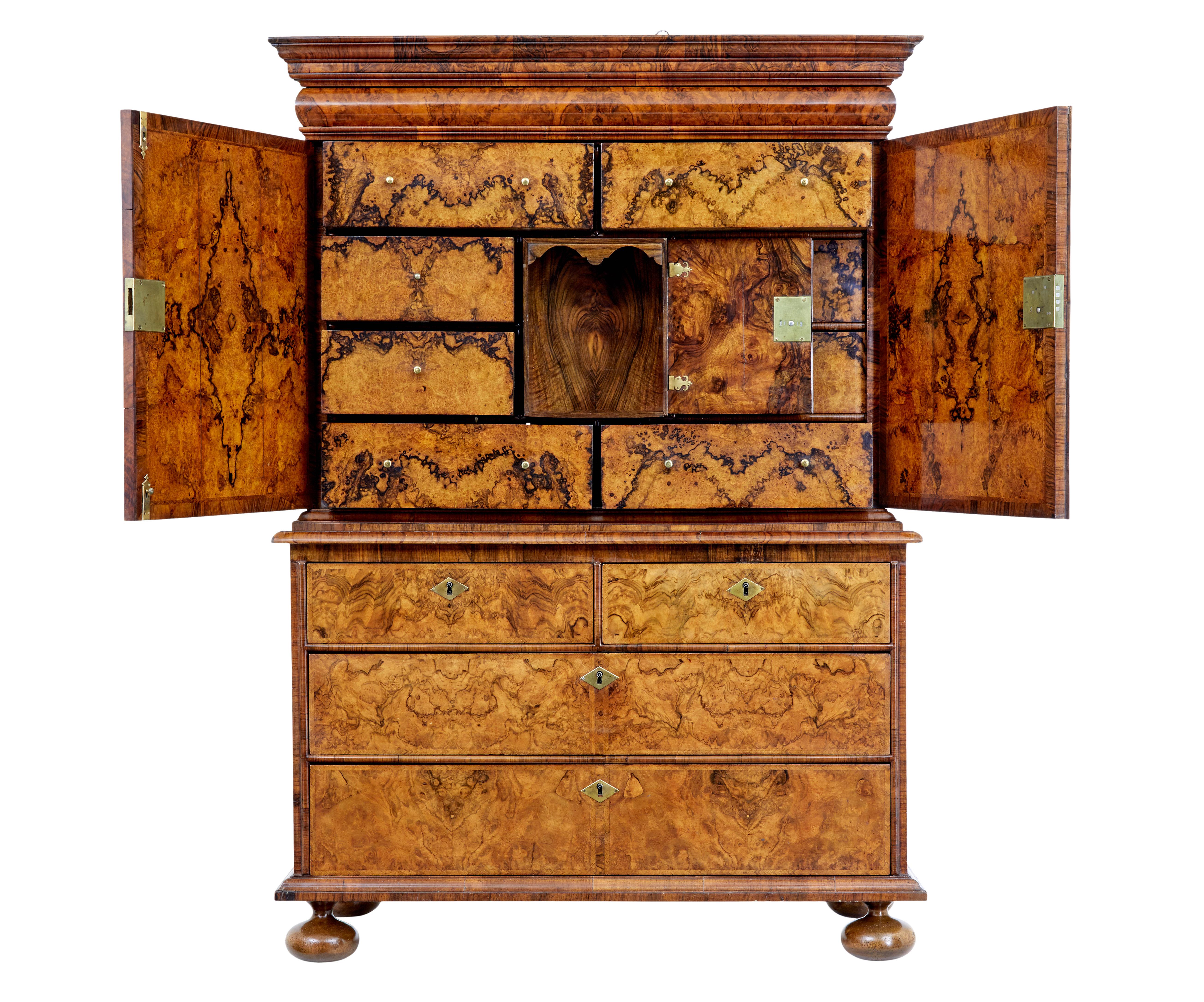 Carved 18th Century George I Walnut Cabinet on Chest For Sale