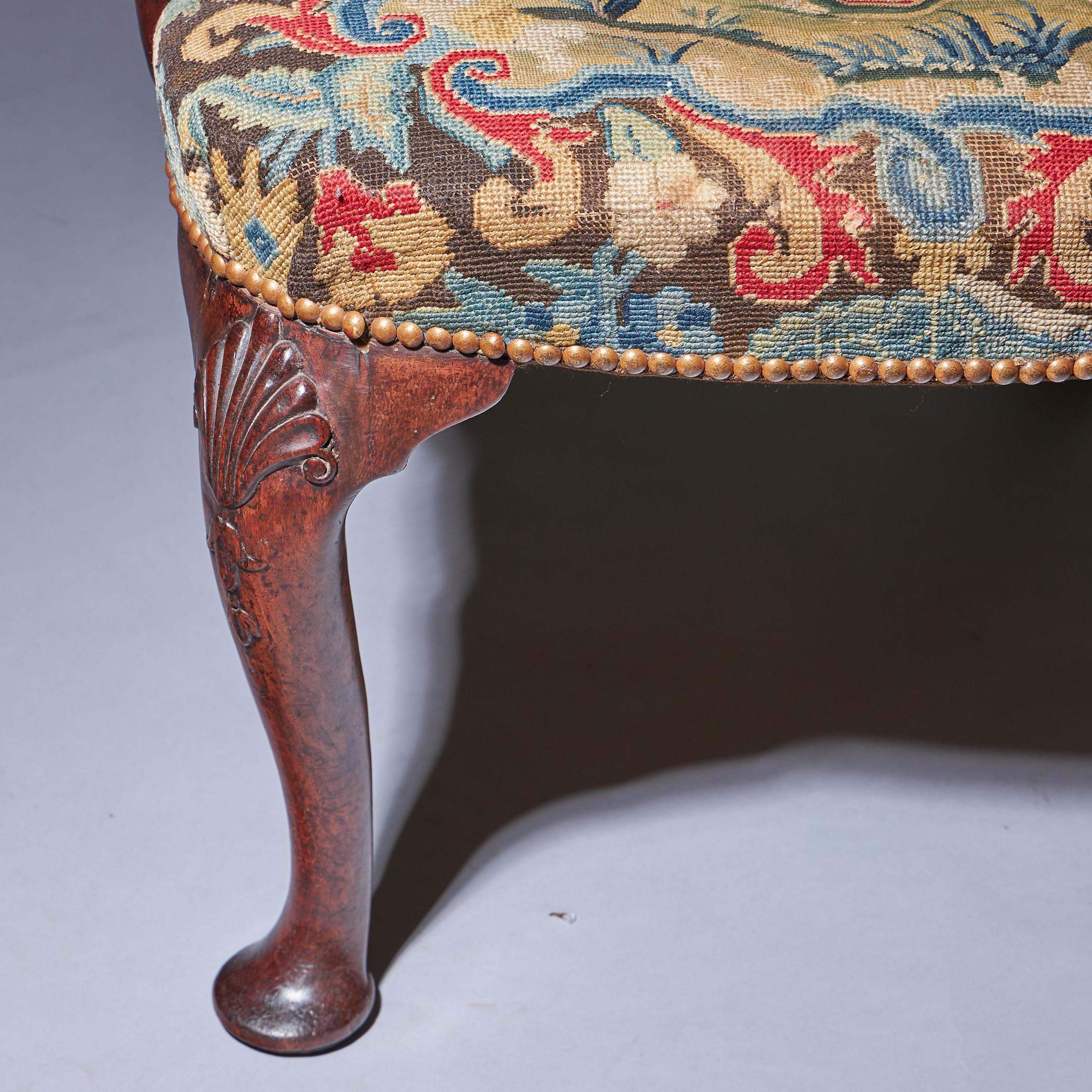 18th Century George I Walnut Shepherds Crook Armchair with Period Needlework For Sale 7