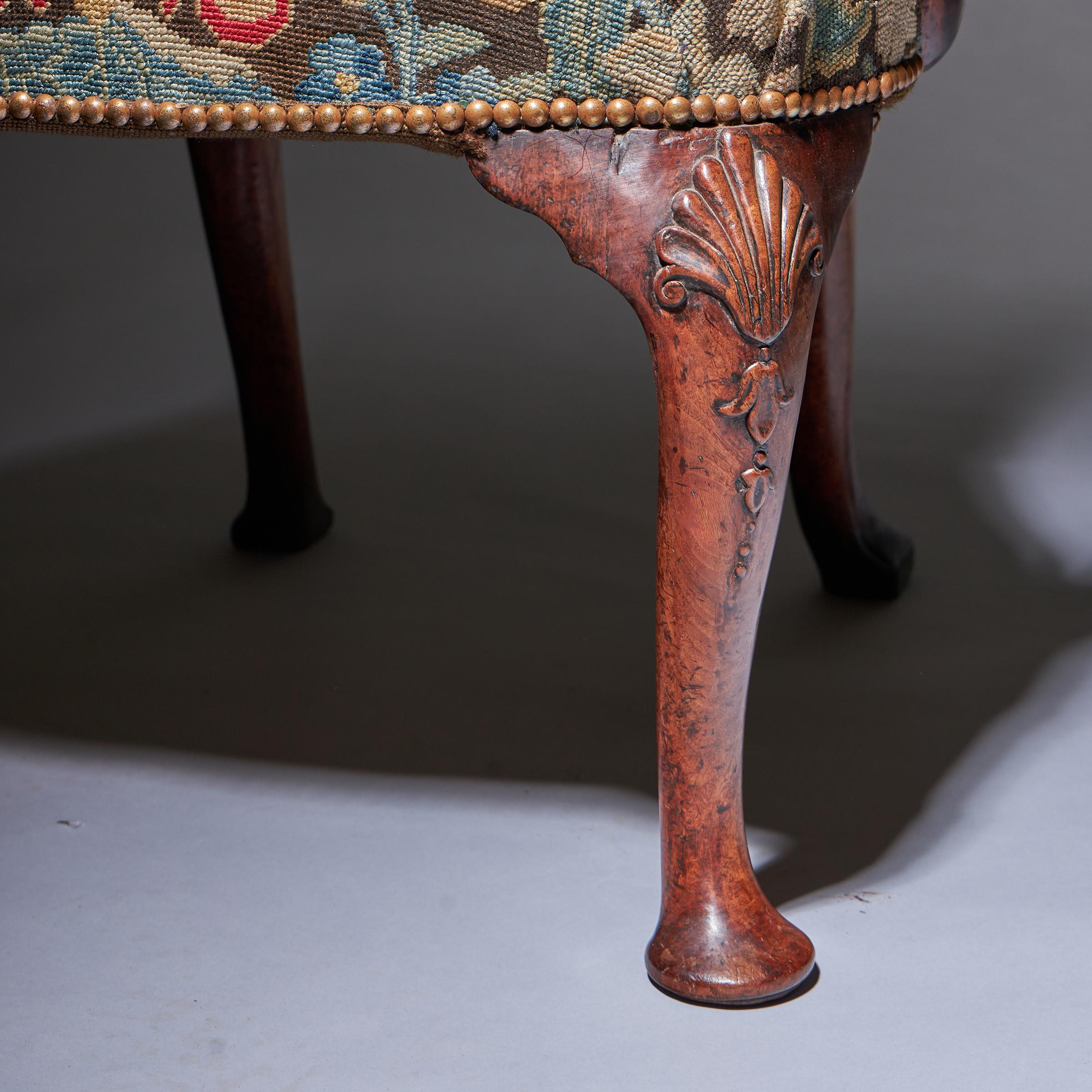 18th Century George I Walnut Shepherds Crook Armchair with Period Needlework For Sale 9