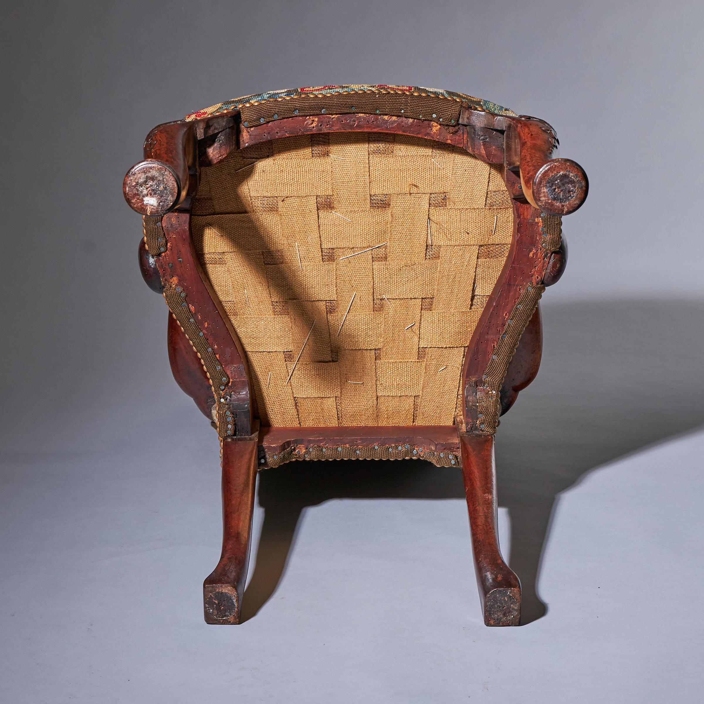 18th Century George I Walnut Shepherds Crook Armchair with Period Needlework For Sale 15