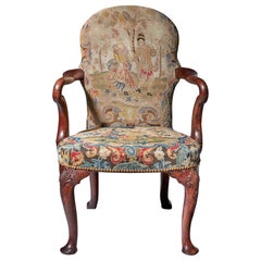 18th Century George I Walnut Shepherds Crook Armchair with Period Needlework
