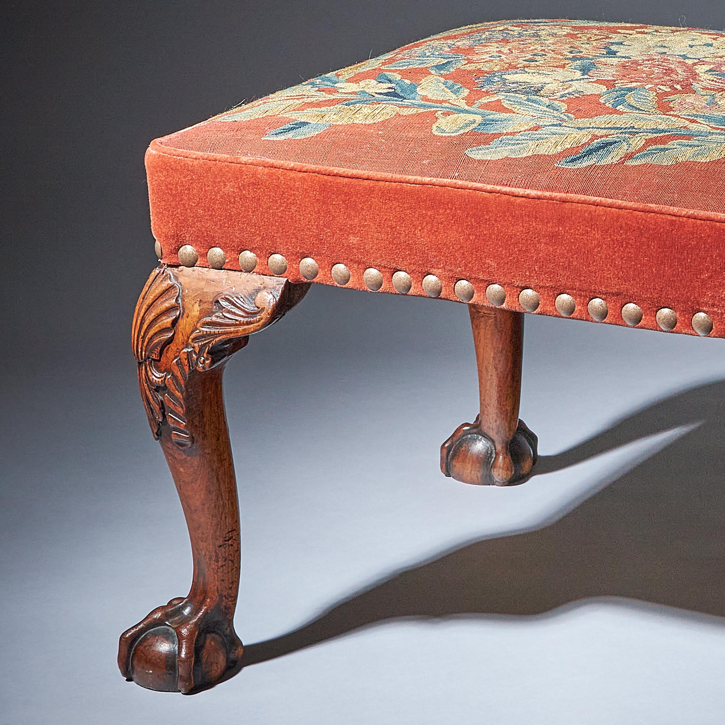 18th C George II Walnut Stool on Cabriole Legs in the manner of Giles Grendey. 4