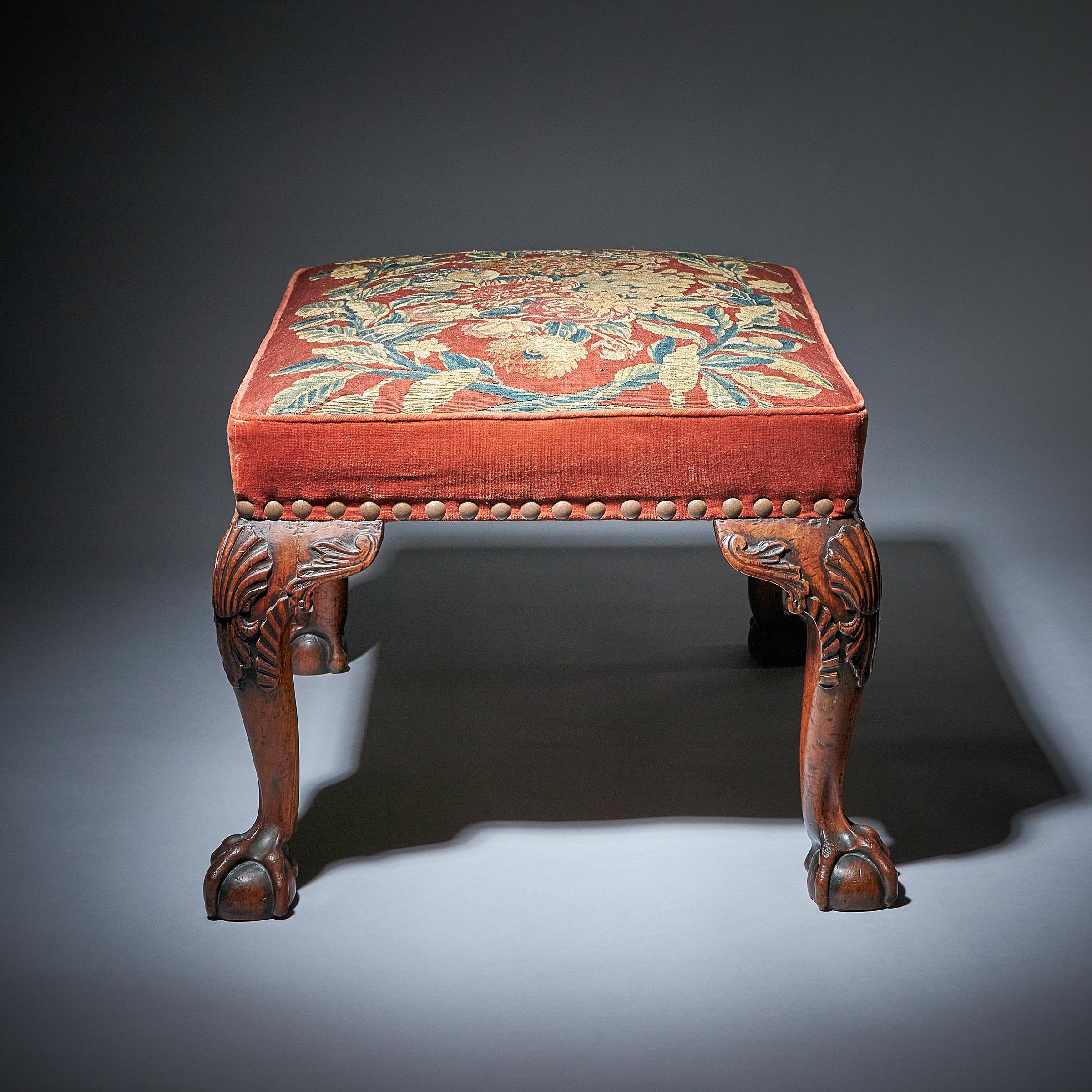 English 18th C George II Walnut Stool on Cabriole Legs in the manner of Giles Grendey.