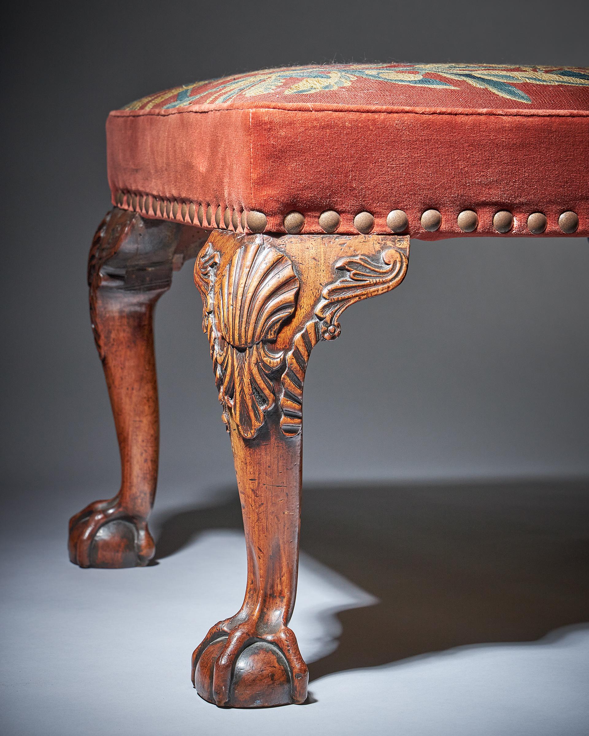 18th Century 18th C George II Walnut Stool on Cabriole Legs in the manner of Giles Grendey.