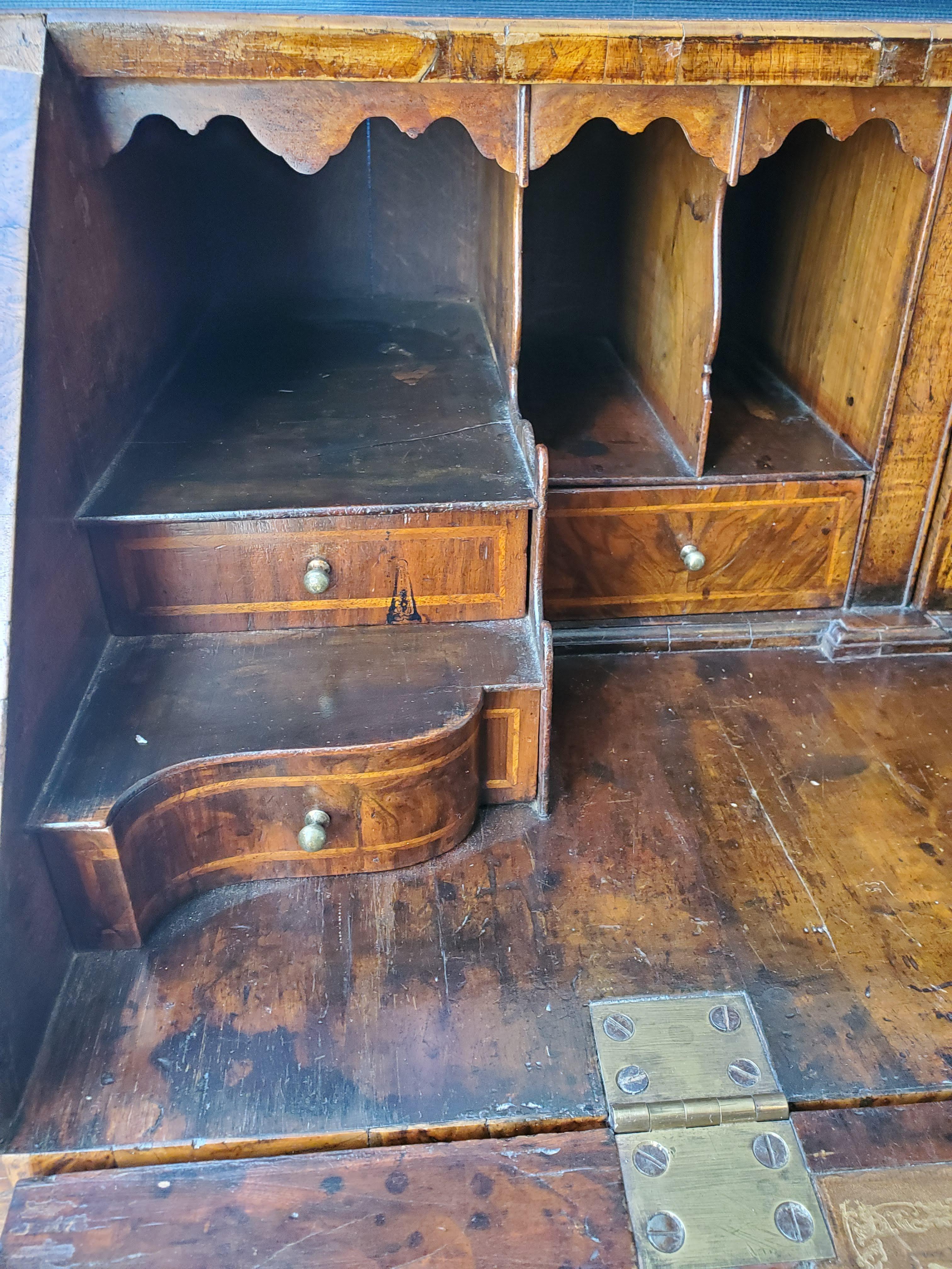 18th Century George II Burled Ash and Walnut Slant Top Desk 5