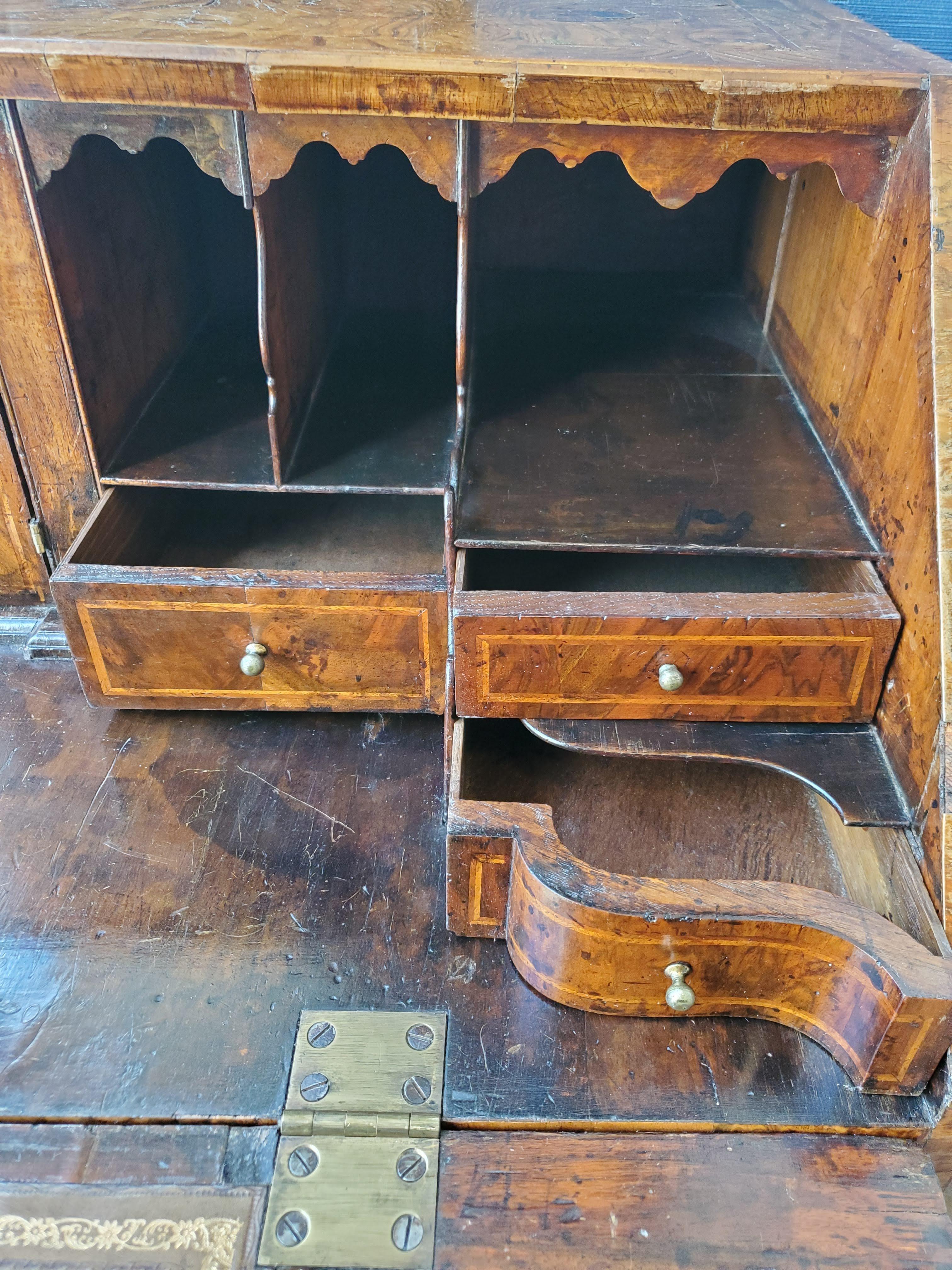 18th Century George II Burled Ash and Walnut Slant Top Desk 8