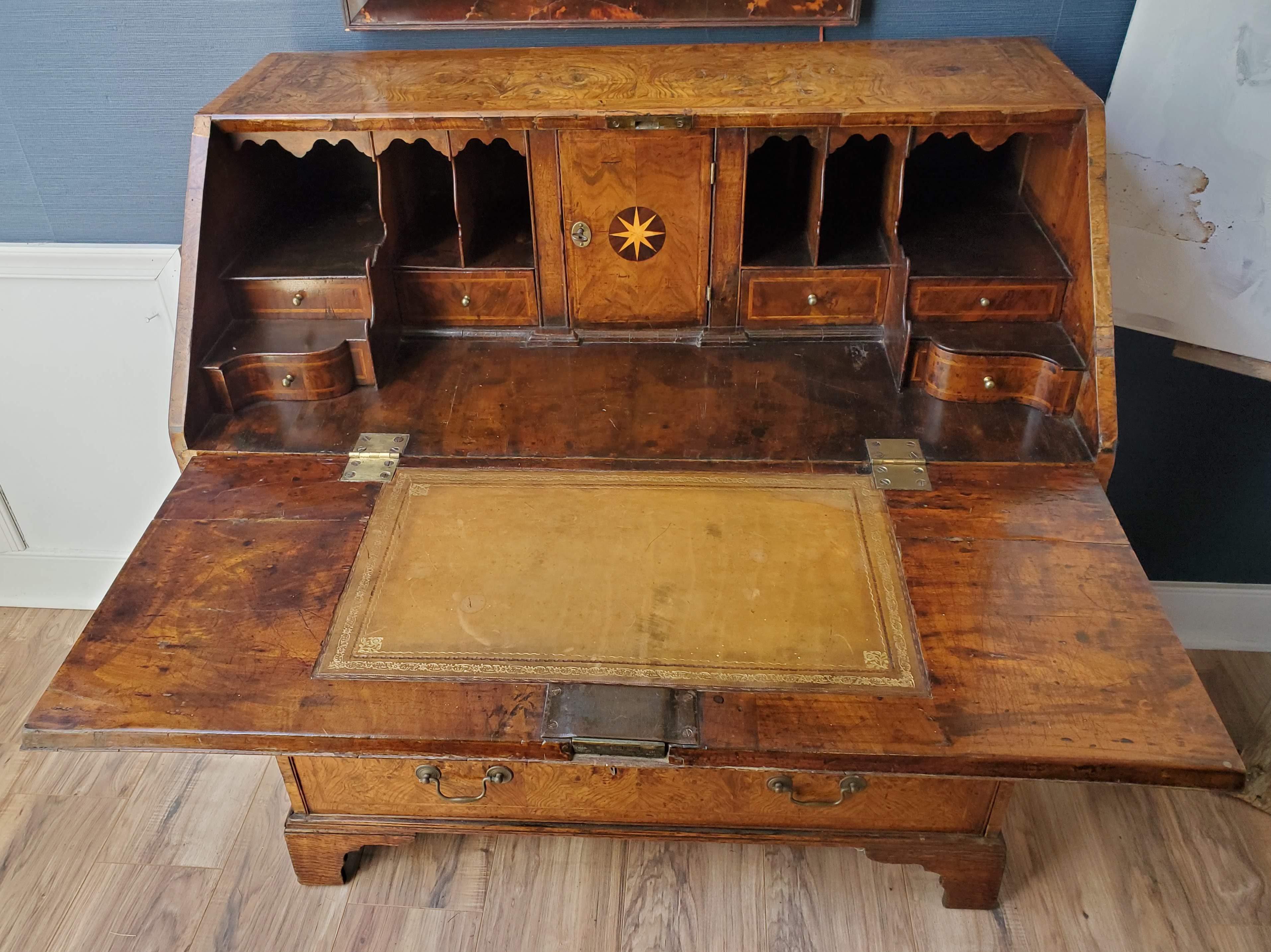 English 18th Century George II Burled Ash and Walnut Slant Top Desk