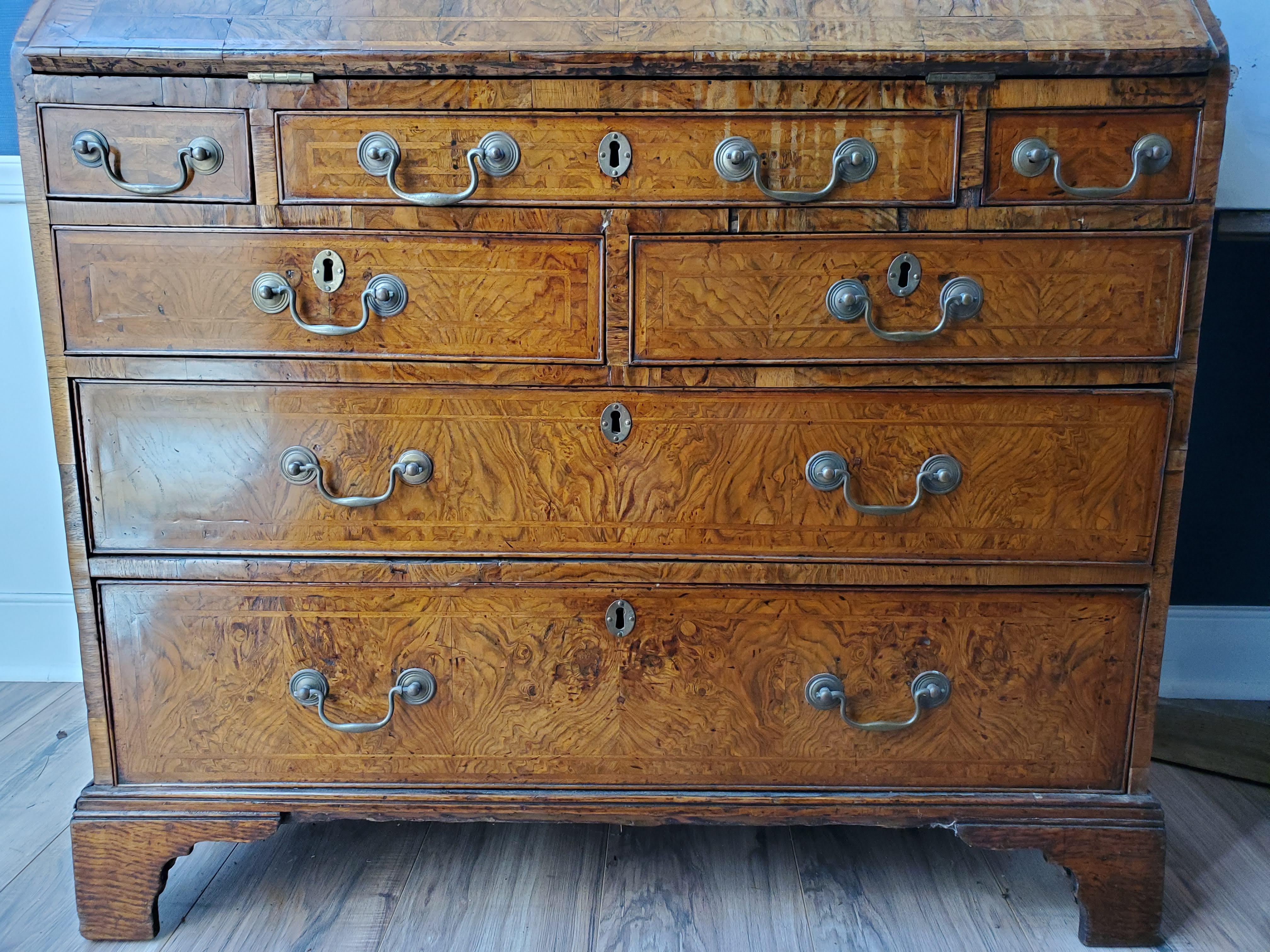 18th Century George II Burled Ash and Walnut Slant Top Desk 3